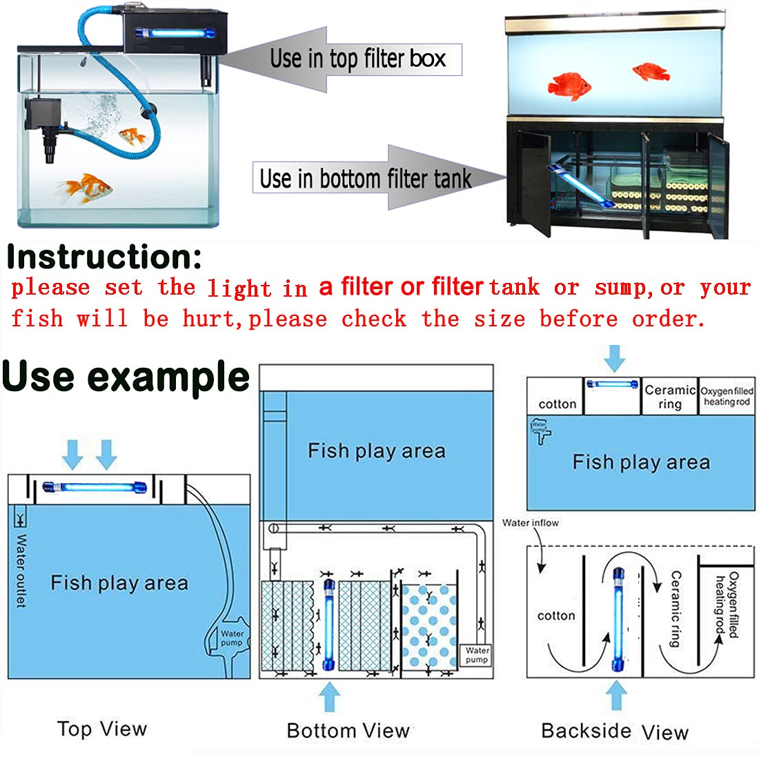 Aquarium 3W Uv Water Clean Light Green Alage Clear 3Inch Submersible Fish Tank Uvc Light For Fish Tank Sump Pump Swim Pool