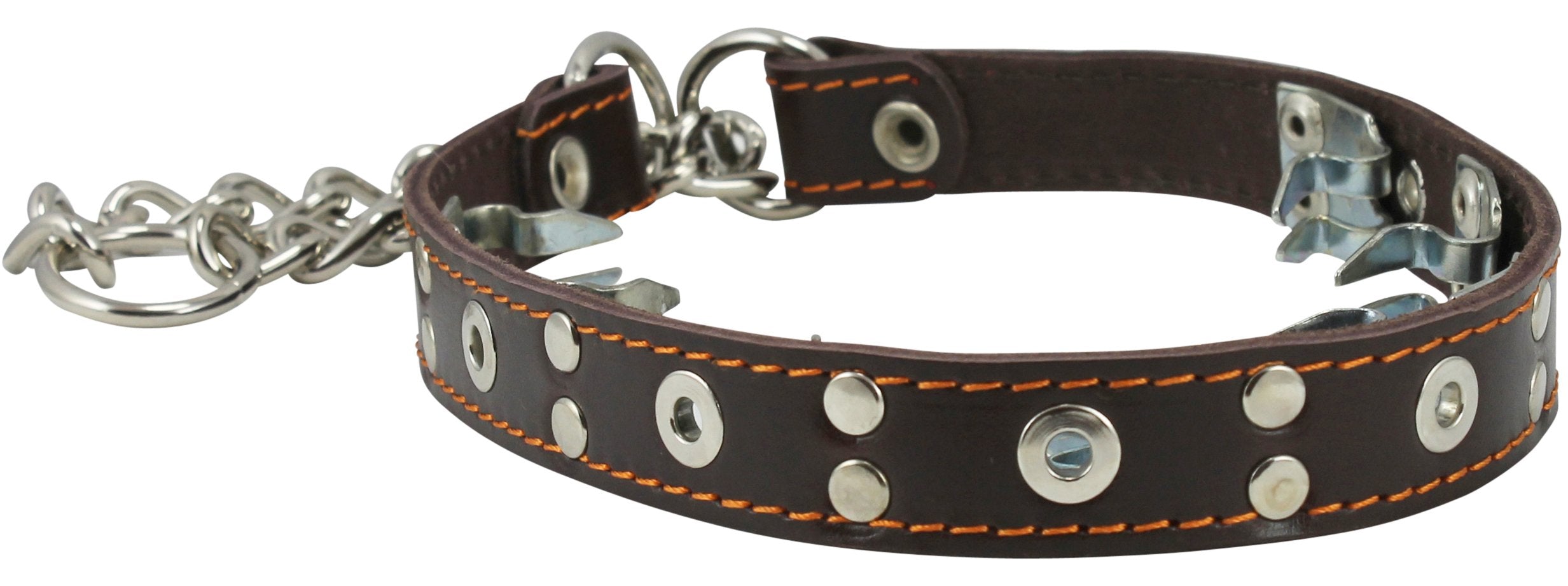 Dogs My Love Training Genuine Leather Pinch Martingale Dog Collar Studded 4Mm Link Brown 3 Sizes (21.5'-25')