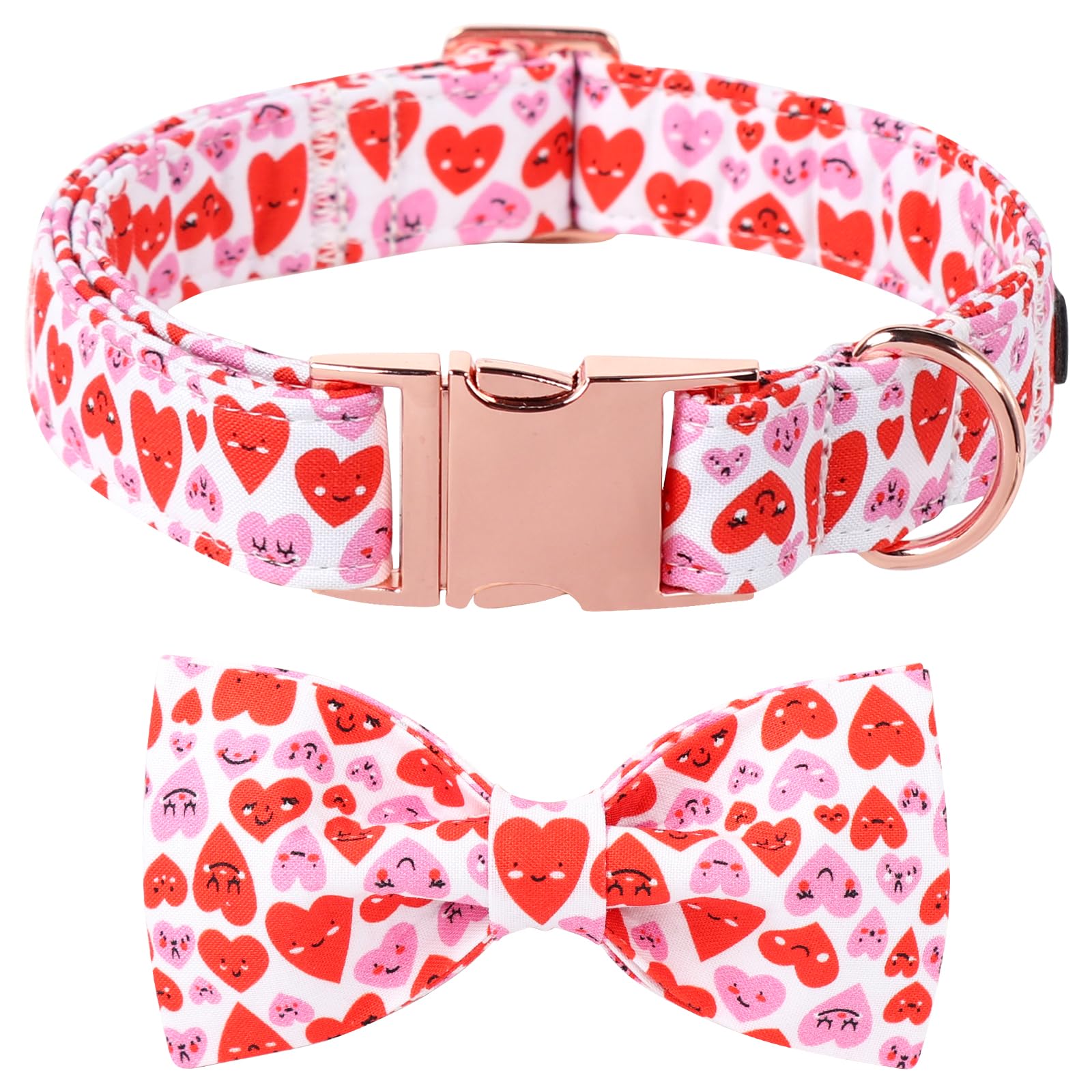 Lionet Paws Valentine'S Dog Collar, Cute Pink Heart Dog Collar For Large Dogs, Adjustable Cotton Love Pet Collars For Large Dogs
