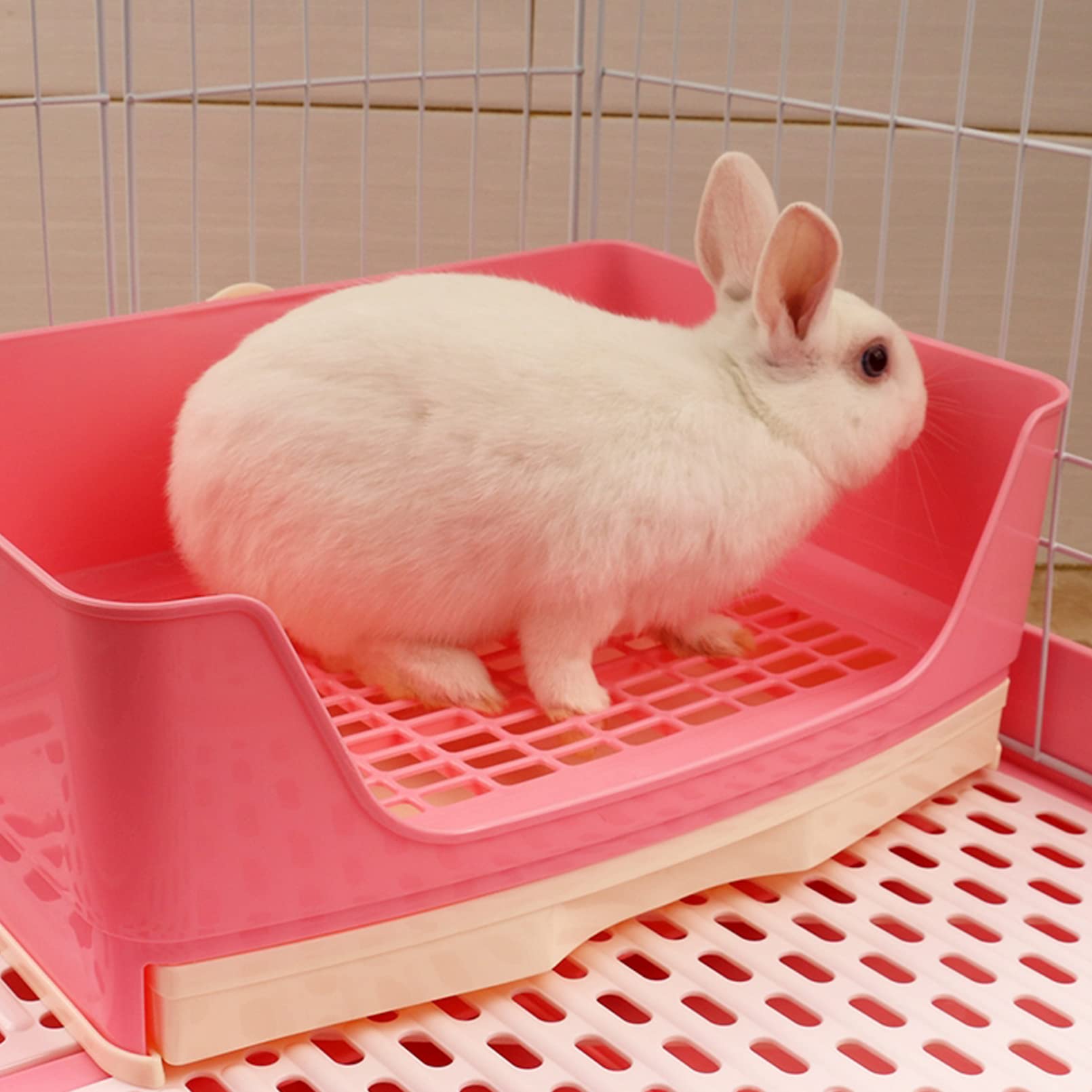 Kathson Large Rabbit Litter Box Trainer, Potty Corner Toilet With Drawer Bigger Pet Pan For Adult Hamster, Guinea Pig, Ferret, Galesaur, Bunny And Other Animals (Pink)