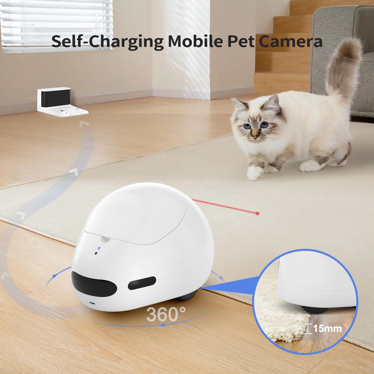 Pumpkii Cat Camera With Interactive Pointer Toy, Moving Robot For Dog And Cat, Mobile Pet Camera Treat Dispenser With Phone App,