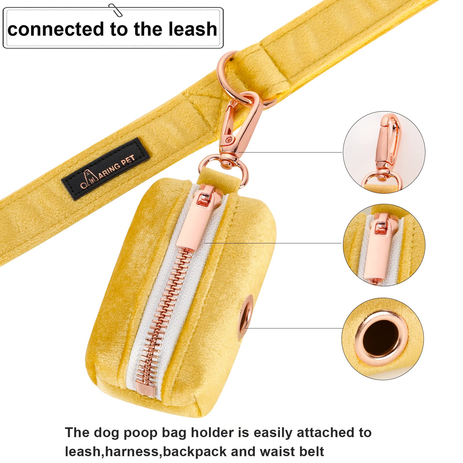 Aring Pet Dog Poop Bag Holder, Velvet Doggy Waste Bag Dispenser Attach To Any Leashes, Portable Washable Pet Waste Pouch Dispenser With Metal Zipper