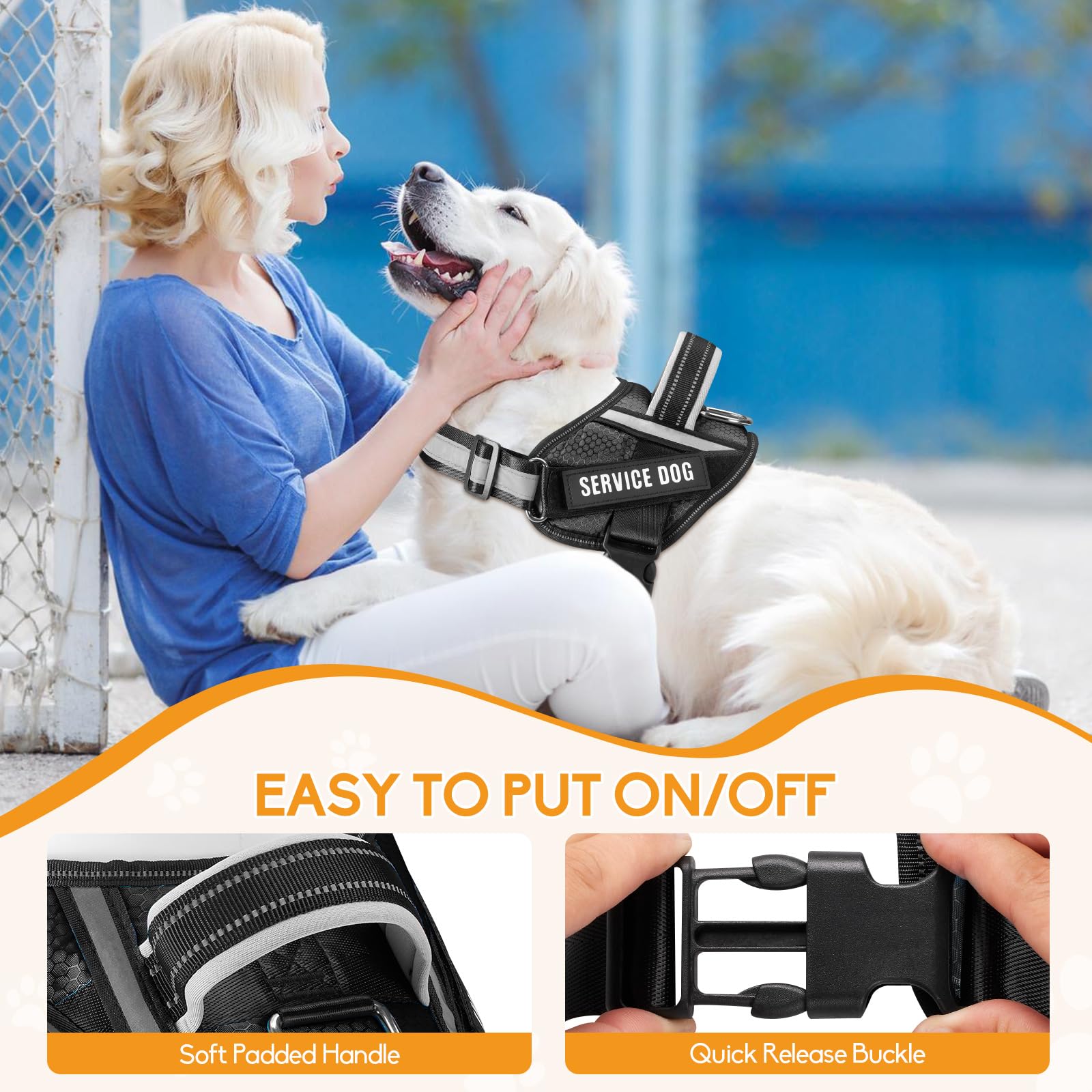 Service Dog Vest Harness And Leash Set, Animire In Training Dog Harness With 8 Dog Patches, Reflective Dog Leash With Soft Padded Handle For Small, Medium, Large, And Extra-Large Dogs (Black,M)