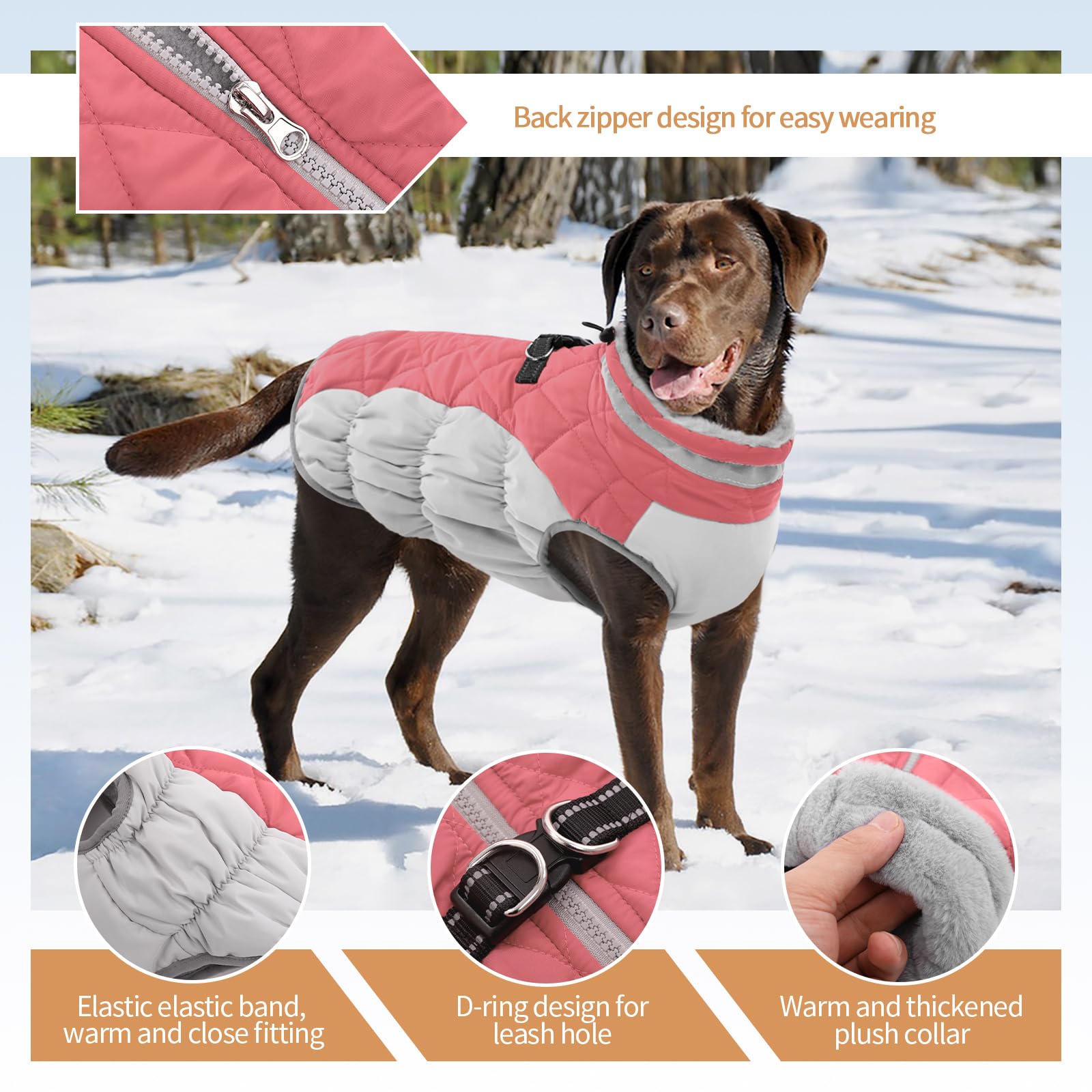 Ouobob Large Dog Coat, Xxlarge Dog Winter Coat, Waterproof Pet Jacket With Back Zipper,Extra Large Pet Coats, Warm Fleece Jacket