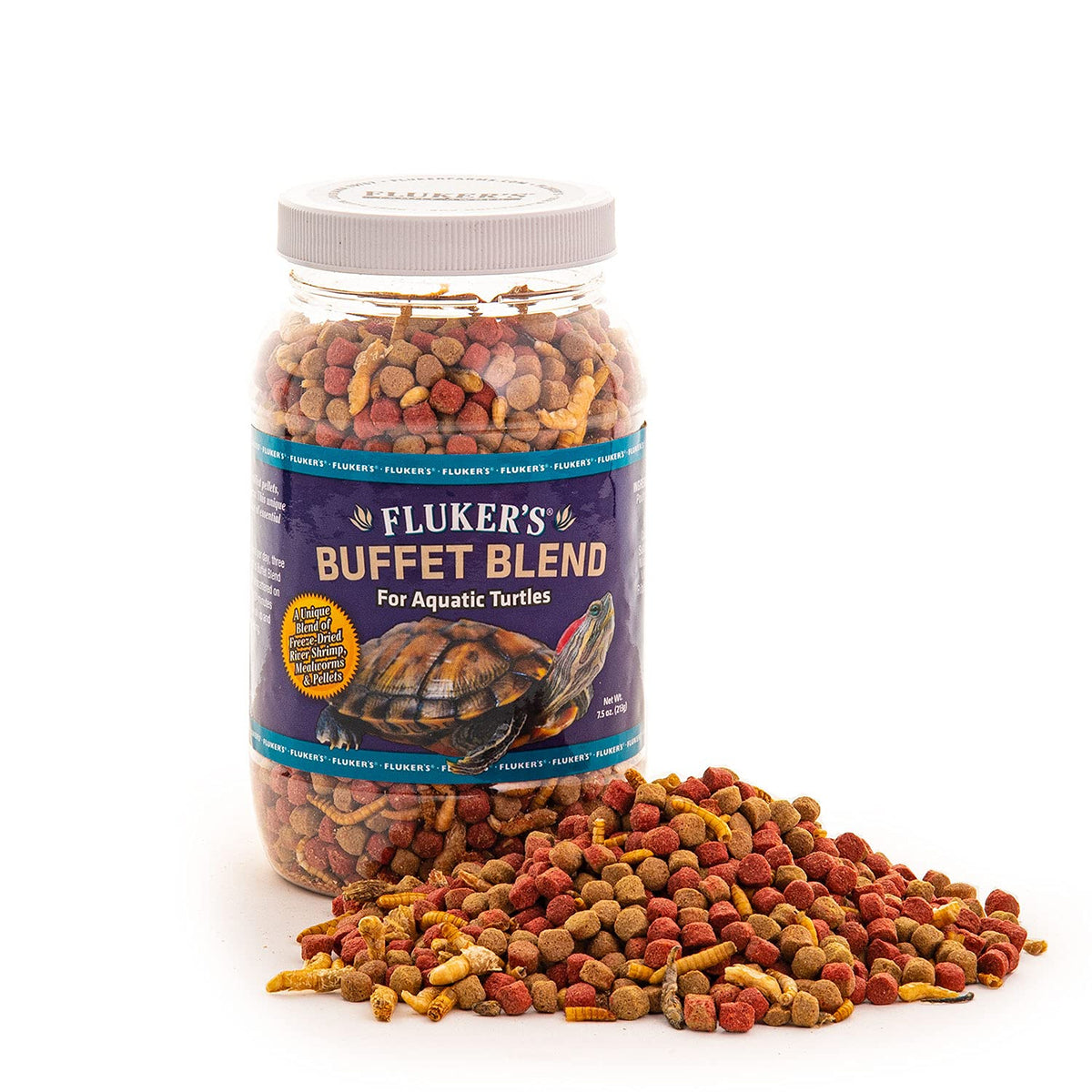 Fluker'S Buffet Blend Aquatic Turtle Food, 7.5-Ounce - Ideal Water Turtle Food With Freeze-Dried Shrimp, Mealworms, And Vitamin Enriched Pellets - Essential Turtle Supplies For Balanced Protein, Fat, Vitamins And Minerals