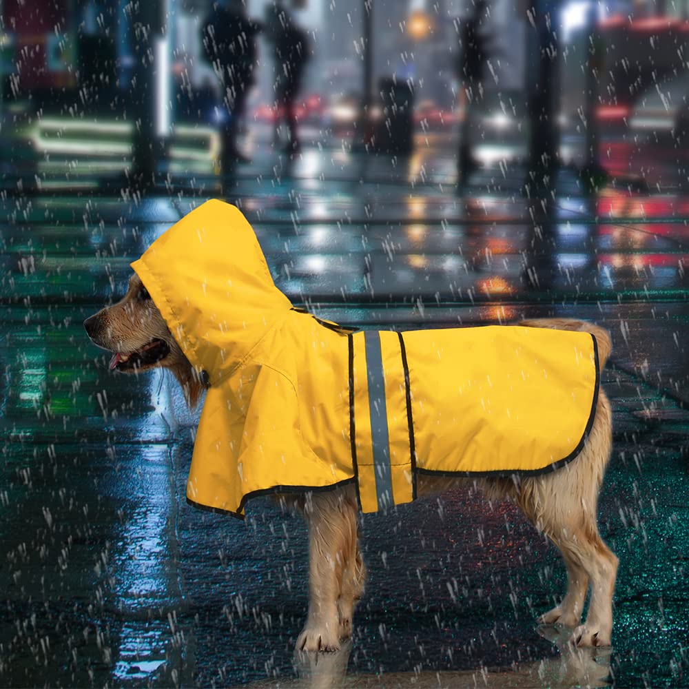Candofly Dog Raincoat Hooded Poncho - Adjustable Waterproof Dog Rain Jacket Lightweight Reflective Dog Rain Coat Pet Slicker For Small Medium Large Dogs (Large, Yellow)