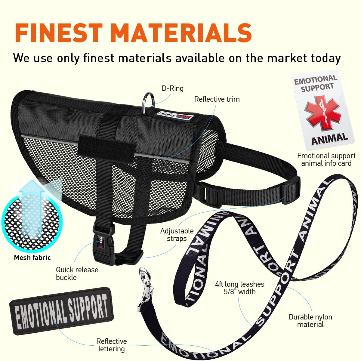 Dogline Emotional Support Dog Vest Bundle With Adjustable Service Dog Vest Harness, Reflective Emotional Support And Esa Patches, Emotional Support Leash, Emotional Support Animal Id Card