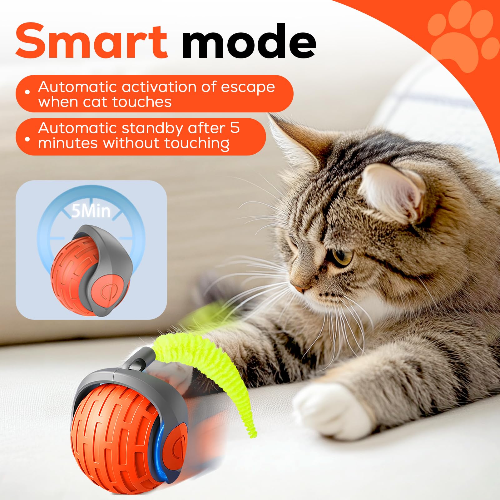 Elodsa Interactive Cat Ball Toy For Indoor Cats, Rotating Ball Toy, Automatic Moving, 360 Rolling, Ideal For Cats And Dogs