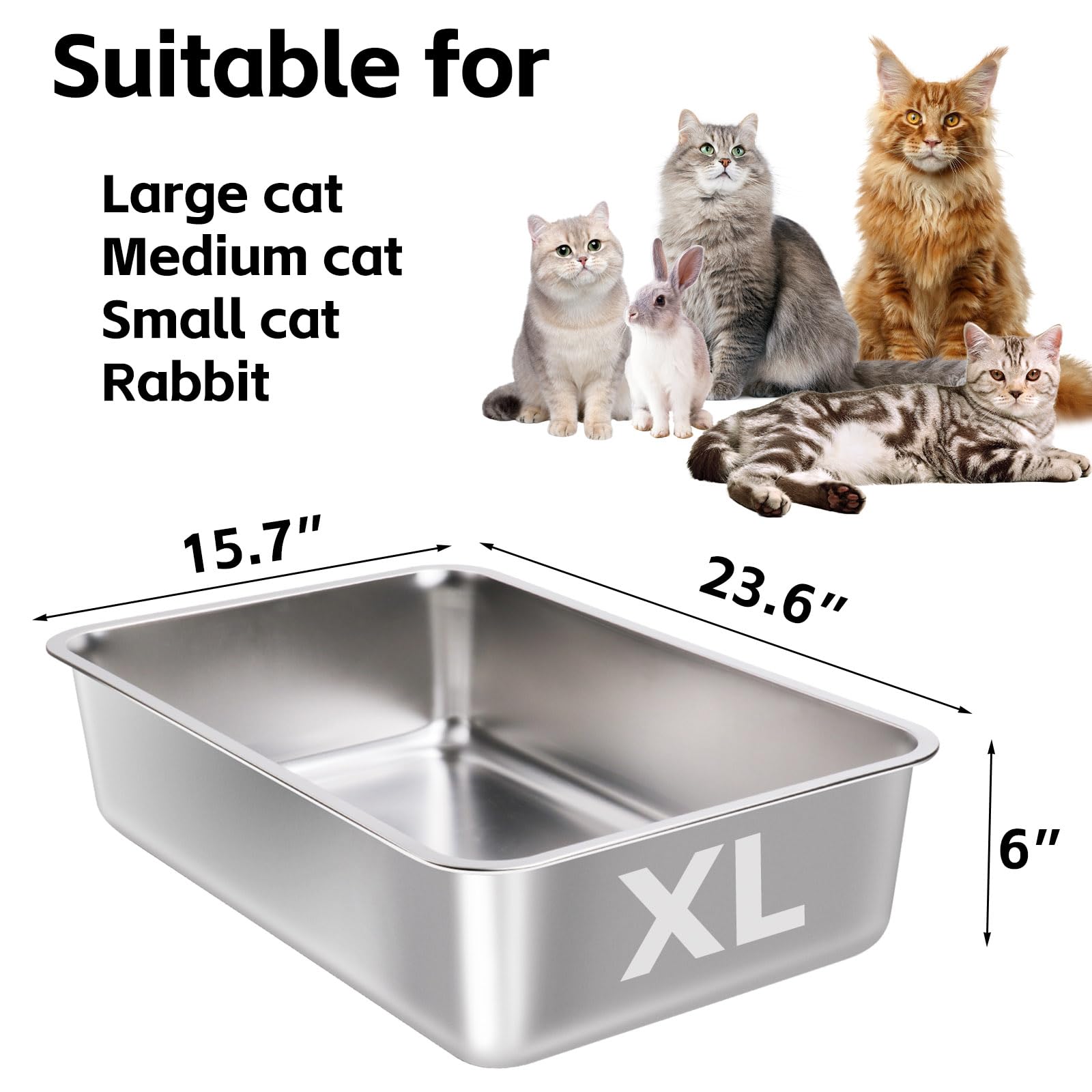 Egmehoad Stainless Steel Cat Litter Box 2 Pack,Xl Metal Litter Box For Big Cats, Metal Pet Toilet Easy To Clean,High Sided Litte