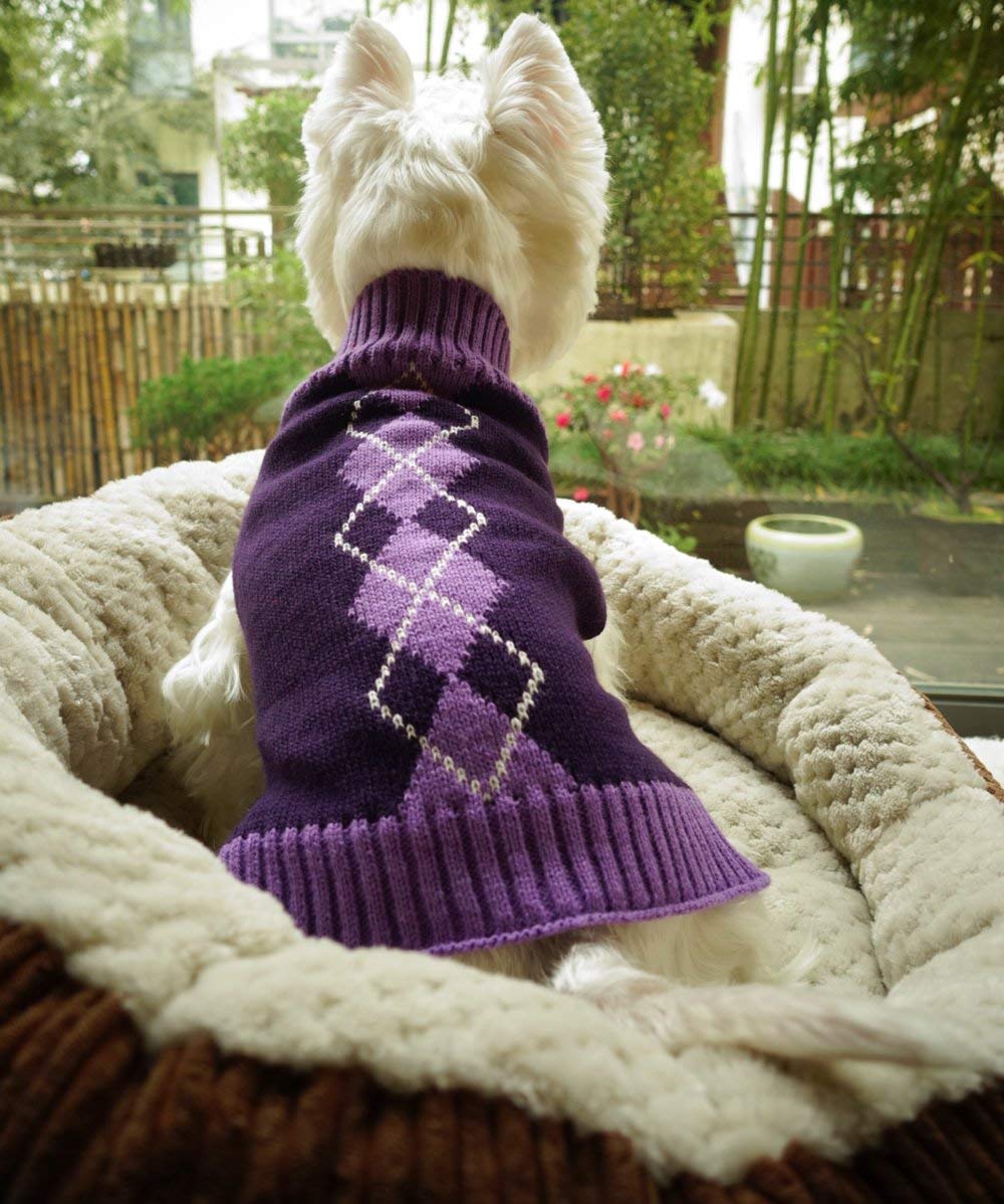 Argyle Knit Pet Sweaters Clothes For Small Dogs, Classic Purple Small (S) Size