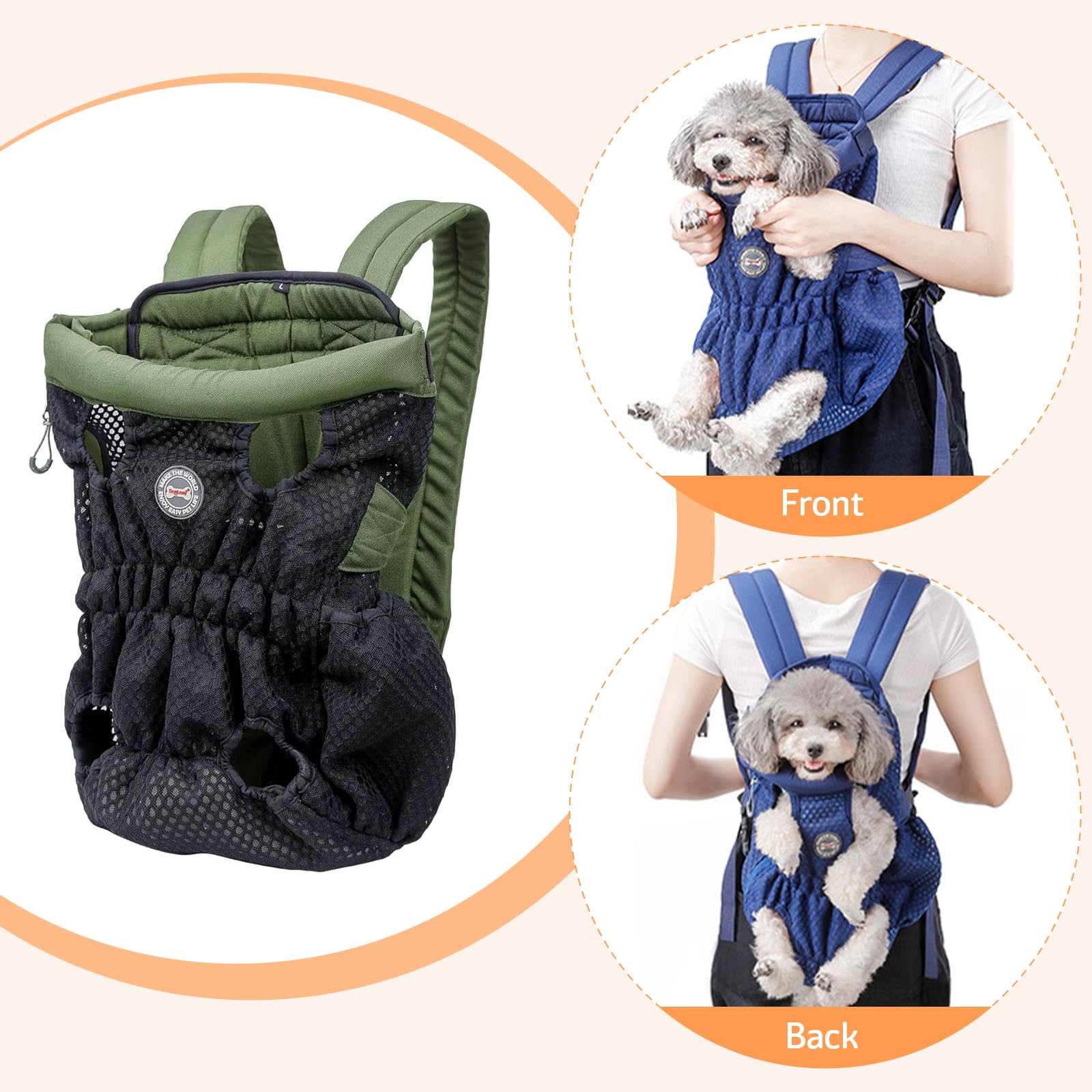 Dog Carrier Backpack, Pet Front Carrier Backpack Legs Out Dog Chest Carrier For Small Medium Dogs, Hands-Free Cat Backpack Carrier Dog Travel Backpack Airline Approved Hiking Bike Motorcycle