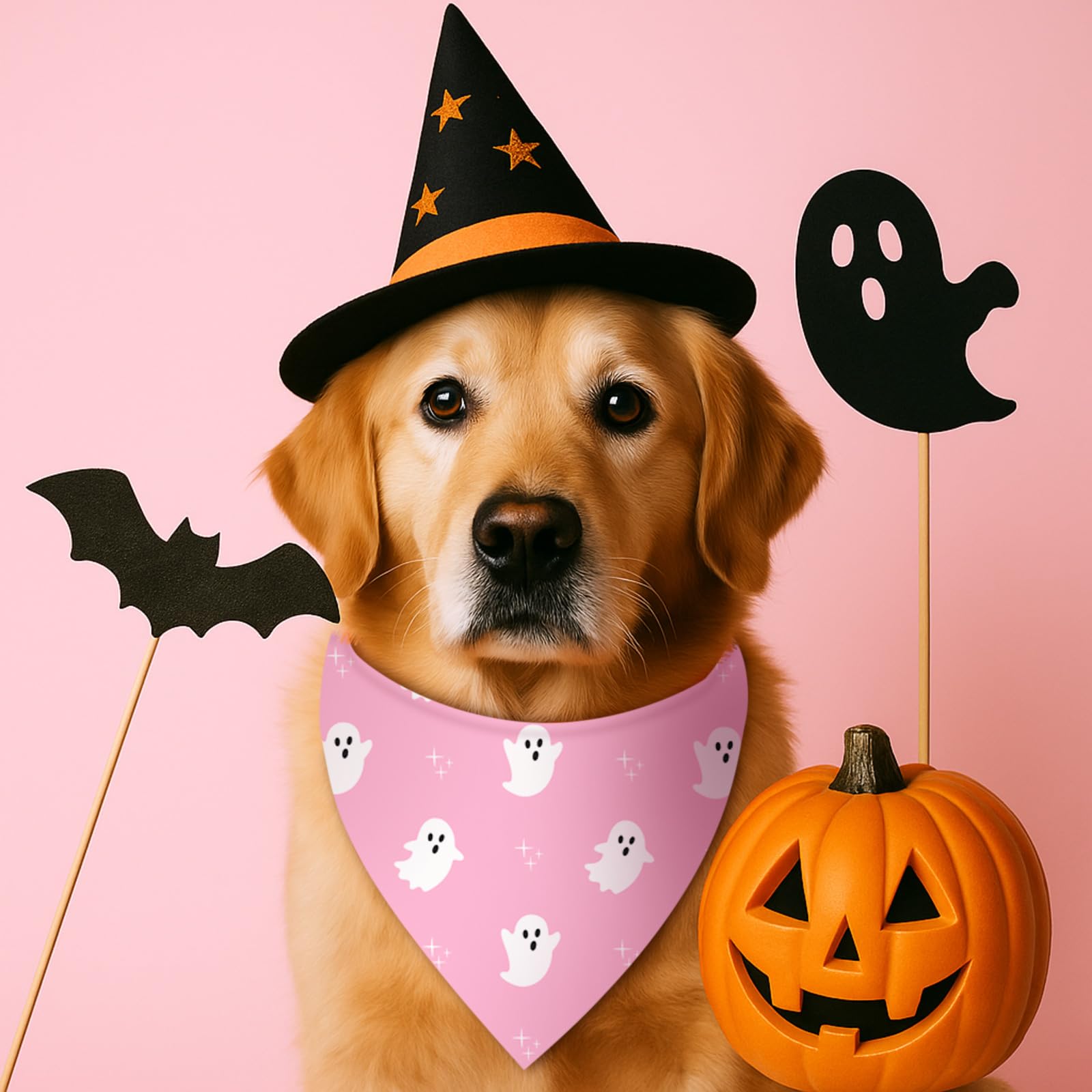 Weewooday 12 Pieces Pink Halloween Dog Bandanas Pumpkin and Ghost Bandanas for Dogs Triangle Kerchief Scarf Bibs for Small Mediu
