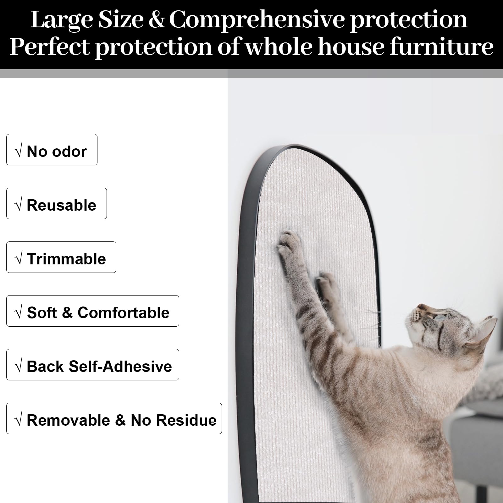 Uranshin Trimmable Cat Scratch Mat pad Self-Adhesive Cat Scratching Post Carpet Covered 78.7x15.8 Cat Tree Shelves Replacement P
