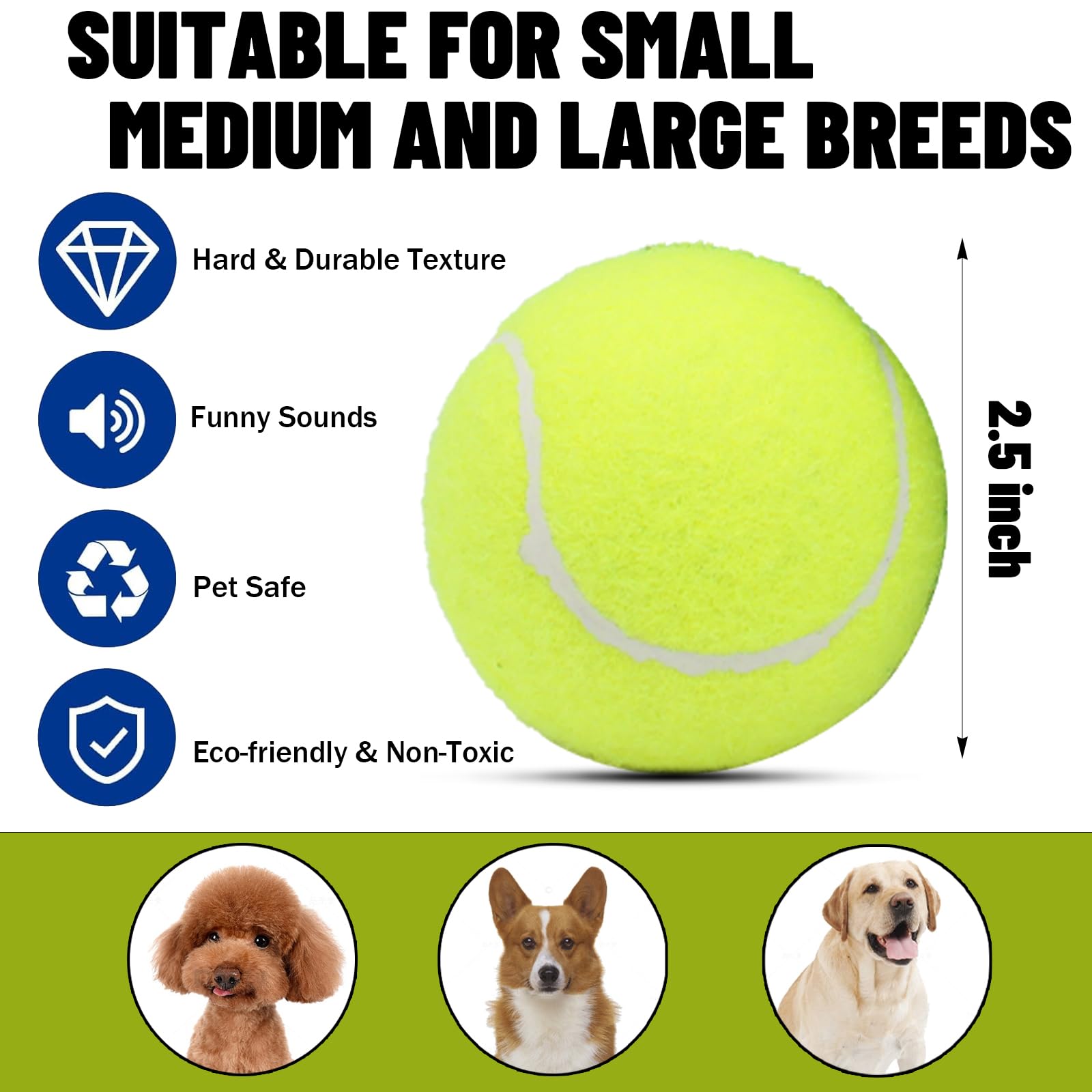 Magicorange Dog Tennis Balls, 20 Pack 2.5 Inch Floatable Squeaky Tennis Balls For Fetch Exercise, Natural Rubber Squeaky Dog Bal