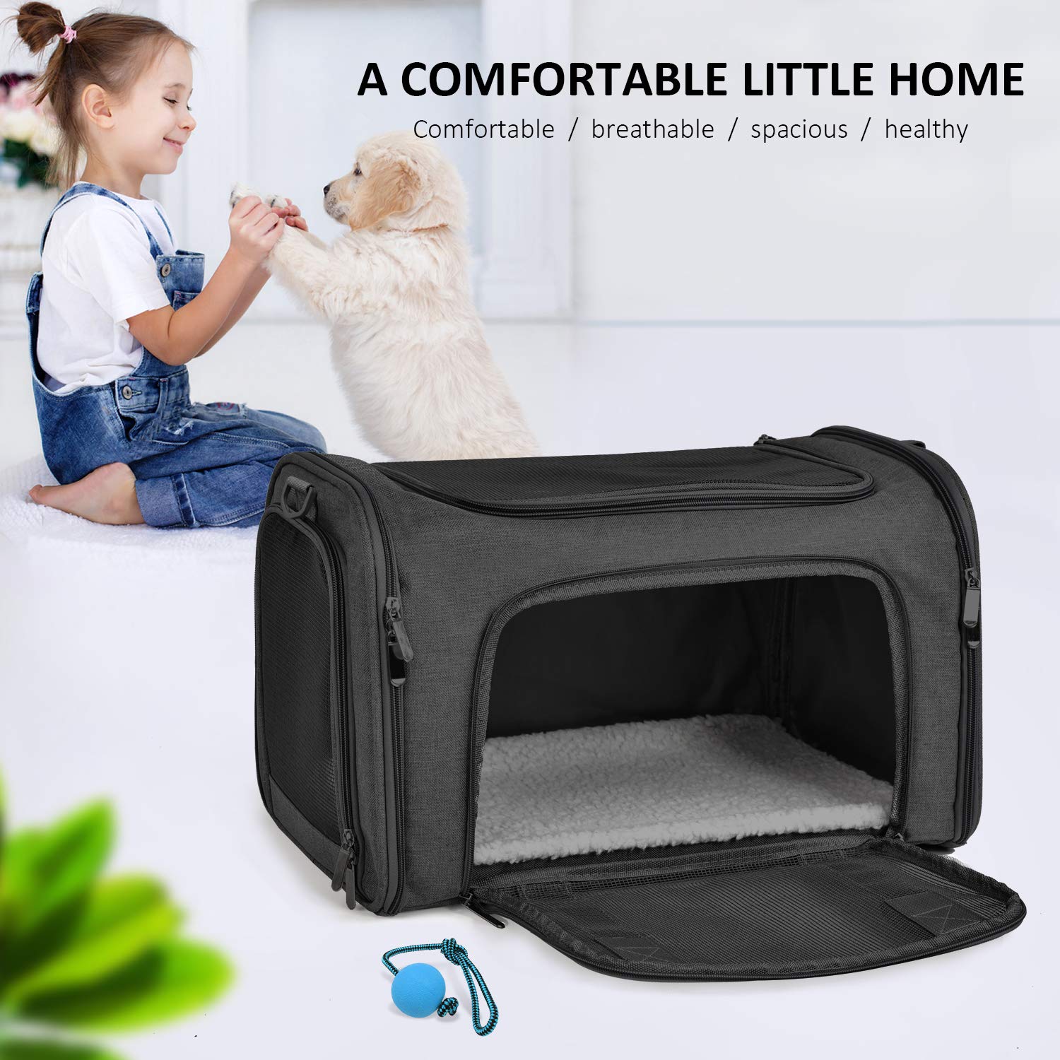Henkelion Cat Carriers Dog Carrier Pet For Small Medium Cats Dogs Puppies Up To 15 Lbs, Tsa Airline Approved Soft Sided, Collapsible Travel Puppy - Black