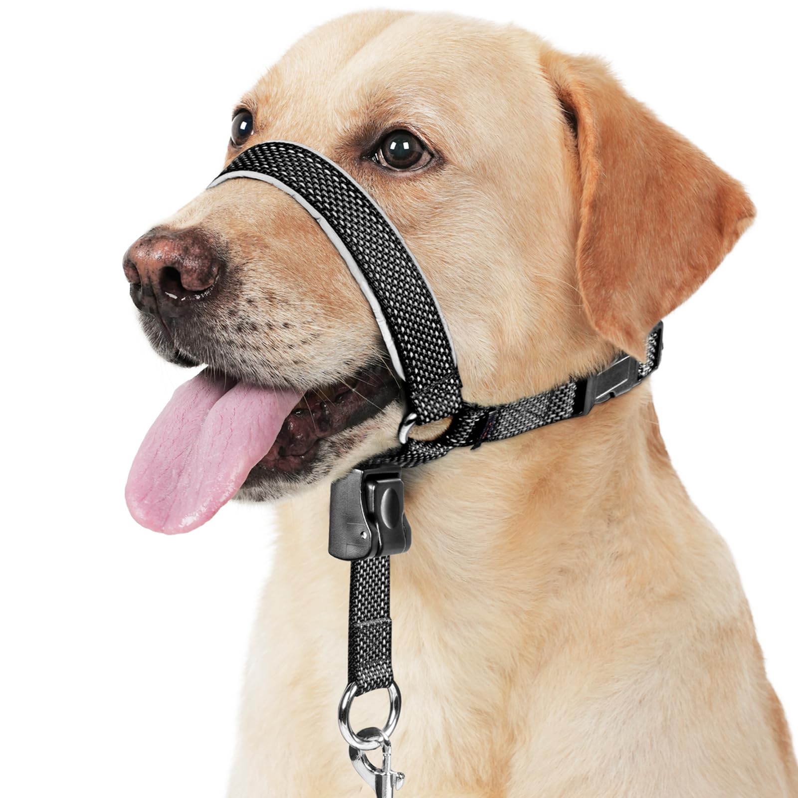 Barkless Dog Head Collar, Soft No Pull Head Halter, Reflective Muzzle Leash With Safety Link, Adjustable Headcollar, Padded Nose