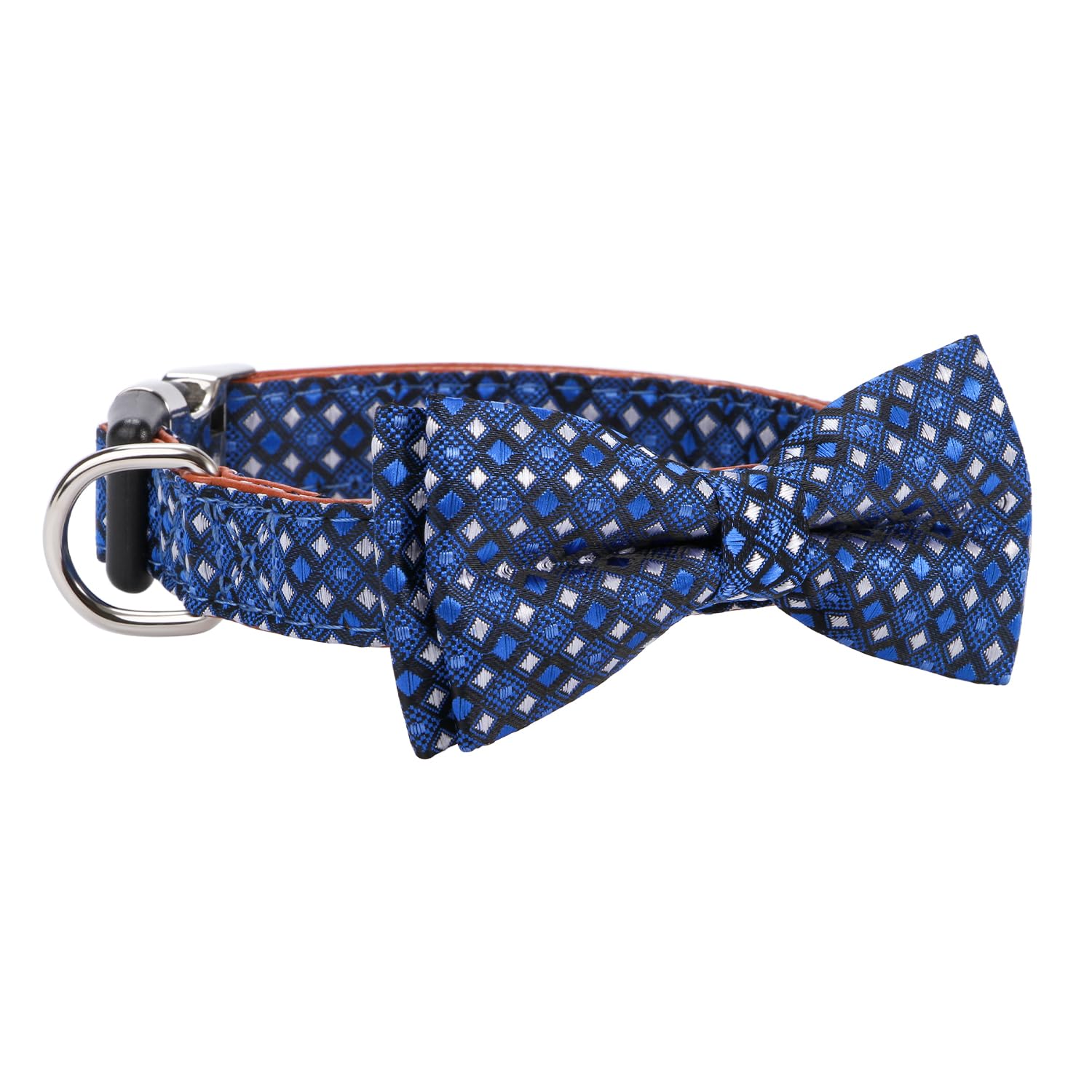 Rhea Rose Bowtie Dog Collar Argyle Dark Blue Bow Tie for Boy Girl Dogs Large