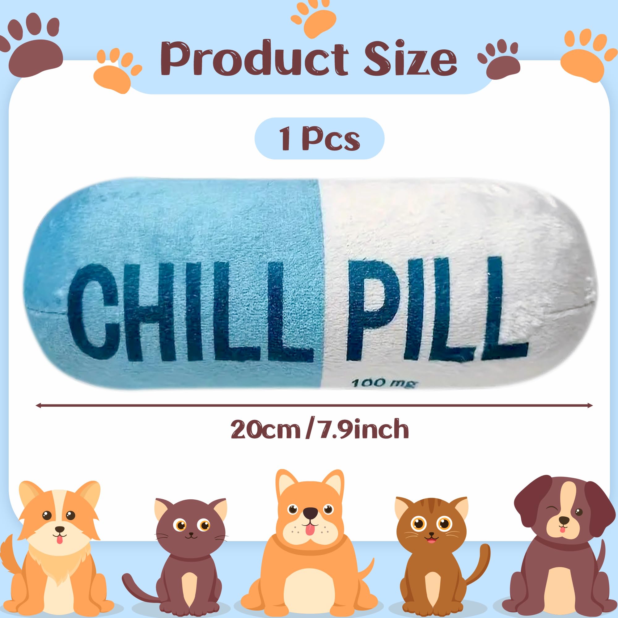 Cuweipeng Squeaky Dog Chew Toy - Blue Chill Pill Capsule Teething Funny Small Dog Squeaky Soft Plush Pet Toy Bite Kick Indoor In