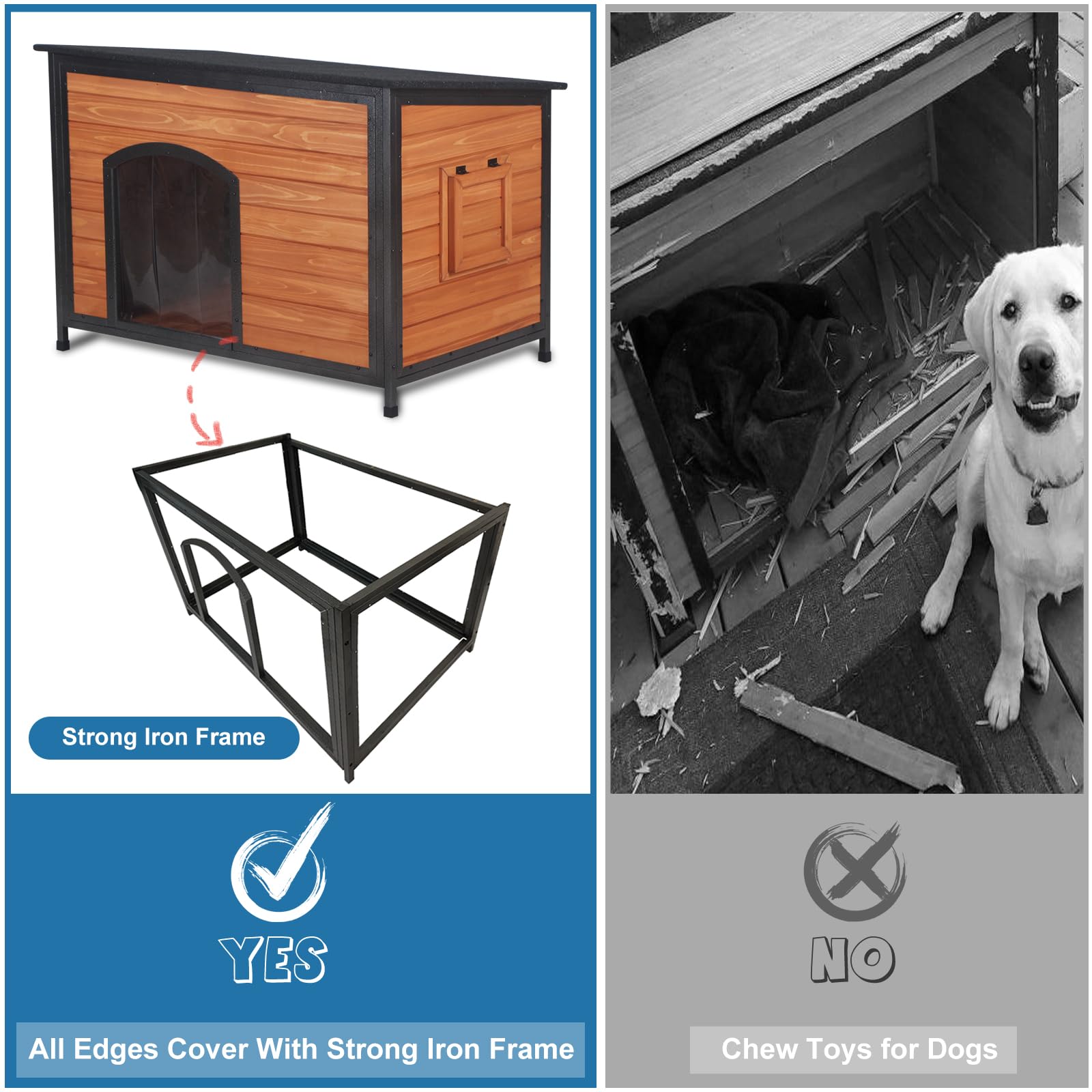 FunXplore Dog House - Insulated 43.3" Large Kennel for Small to Large Dogs, Weatherproof, Brown, Model PD-1009