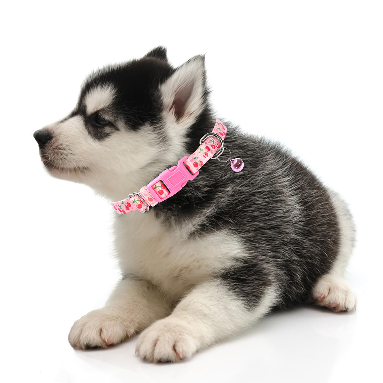 Cute Xxs Xs Dog Collar With Bell,Pink Cherry Puppy Collar Tiny Cat Collars With Bells For Xs Small Pet Boy And Girl Dogs Kitten