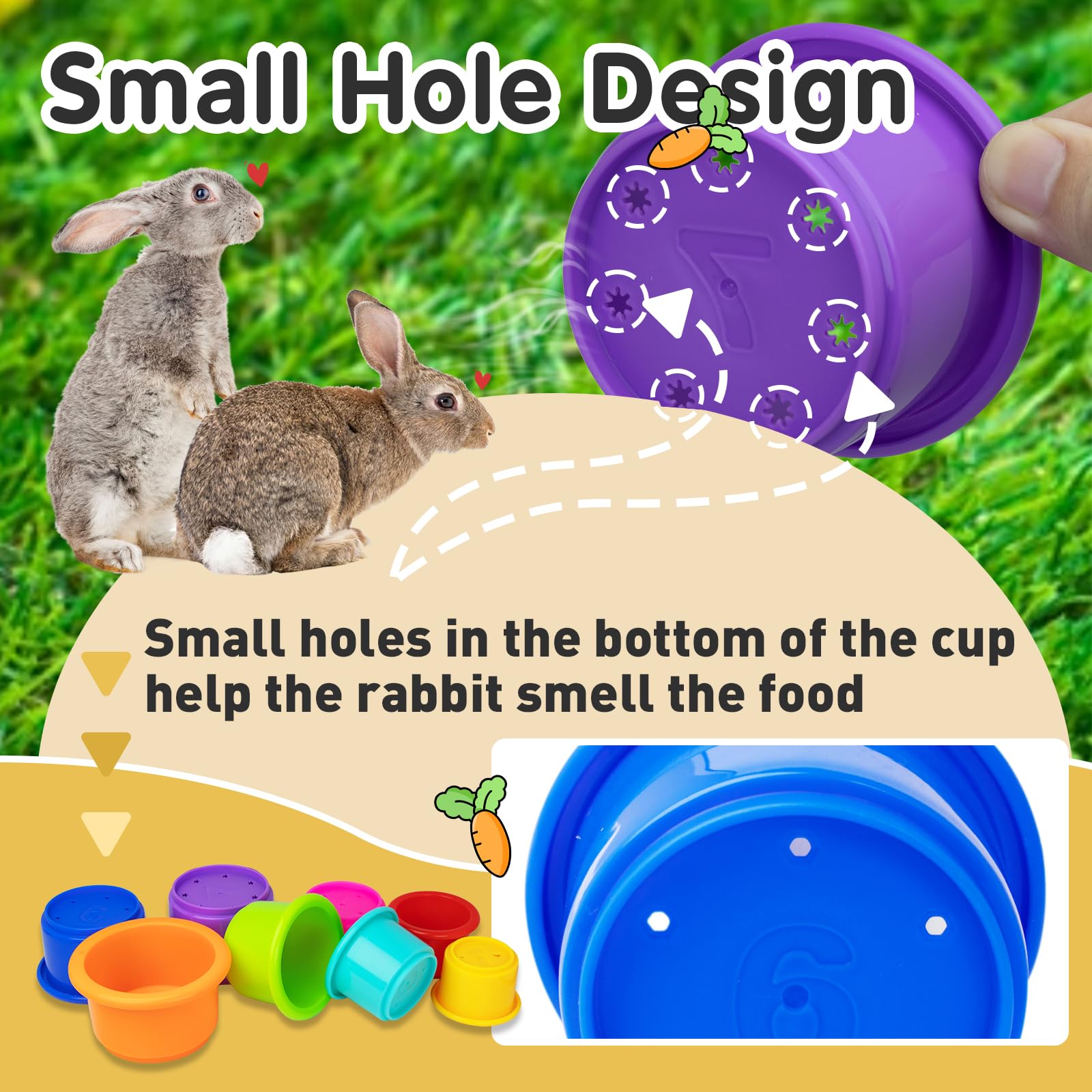 Iffitya 8 Pcs Colorful Stacking Cups for Rabbits, Colorful Bunny Toys for Rabbits and Small Animals, Nesting Rabbit Toys of Diff