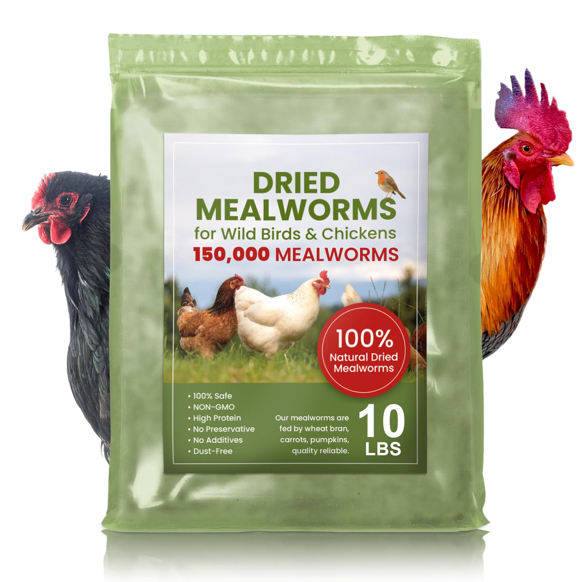 Premium Non-Gmo Dried Mealworms 10 Lbs Bulk - Perfect Feed For Chickens, Reptiles, Tortoises, Lizards, Wild Birds, Ducks, Poultr