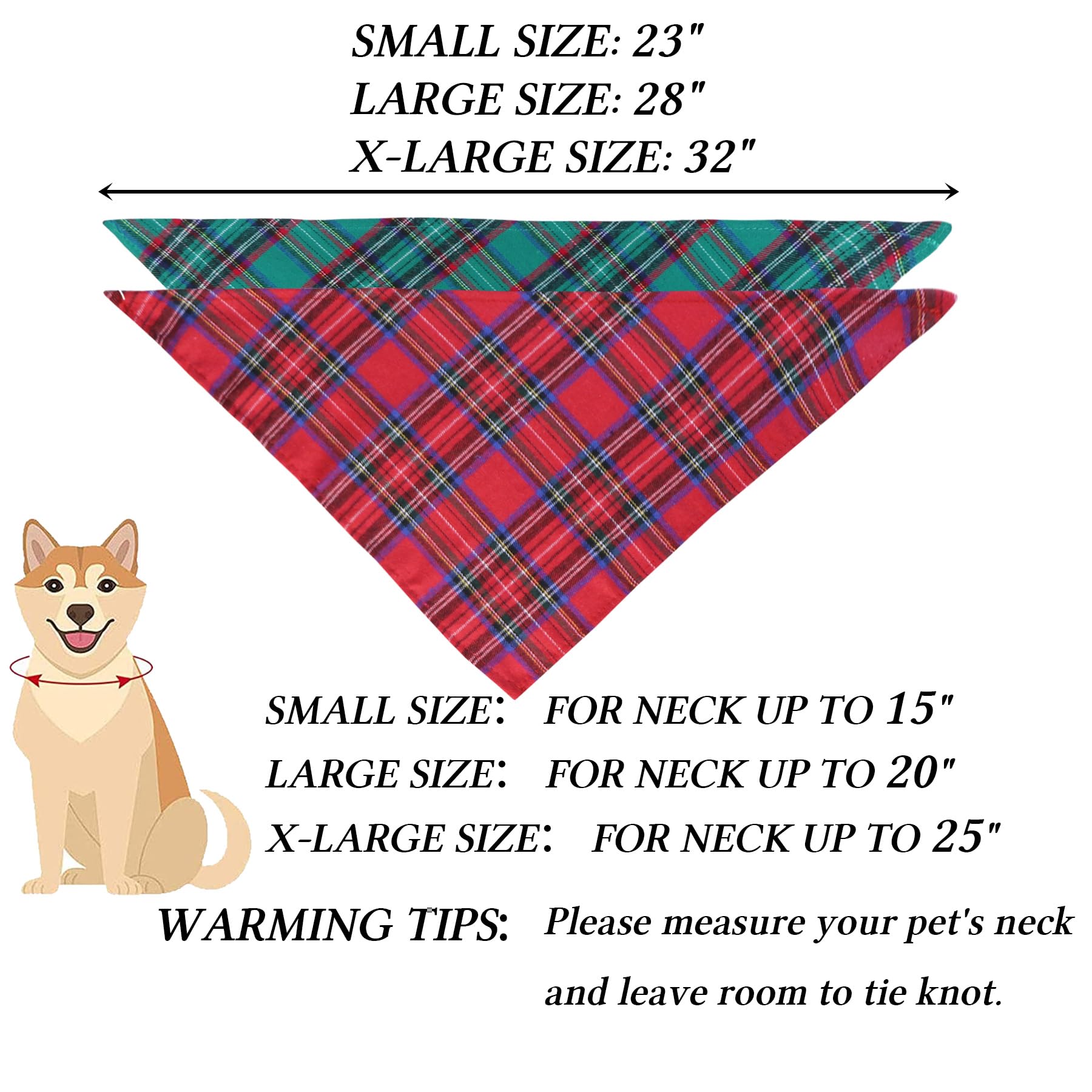 Stmk 2 Pack Christmas Dog Bandanas, Multi Size Dog Christmas Bandana, Premium Cotton Fabric Plaid Holiday Christmas Bandanas For