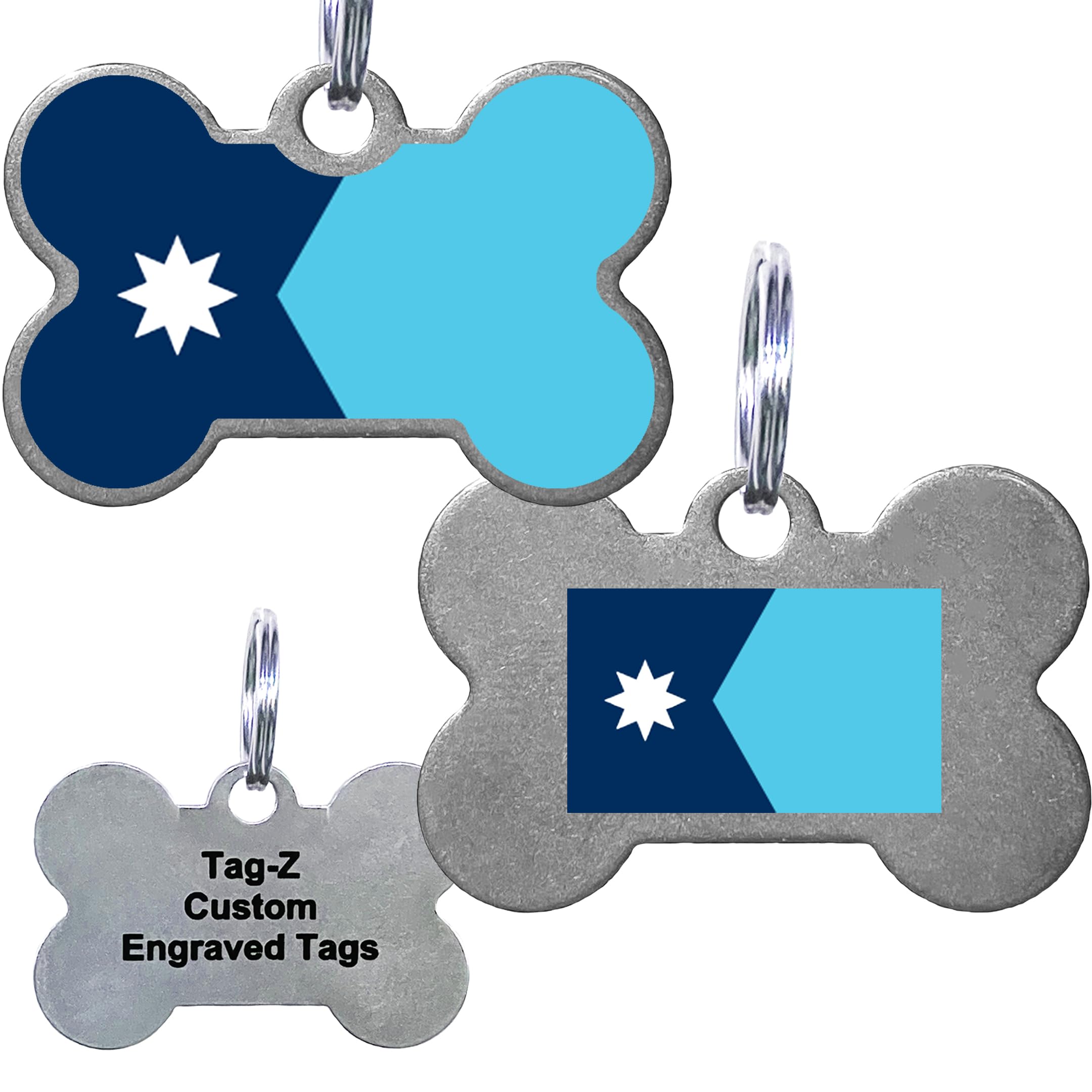 Minnesota Flag Pet Id Tags, Custom Printed And Laser Engraved Bone
