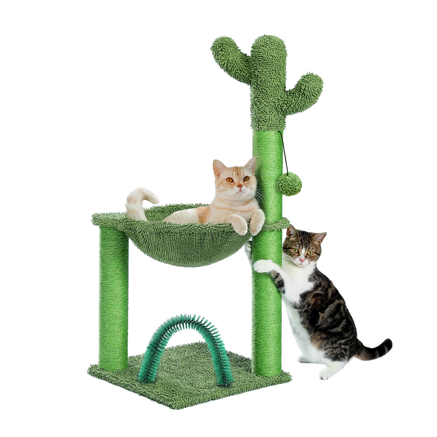 Pawz Road Cactus Cat Tree, 33 Inchs Cat Tower With Cat Self Groomer, Soft Hammock And Fully Wrapped Sisal Scratching Post For In