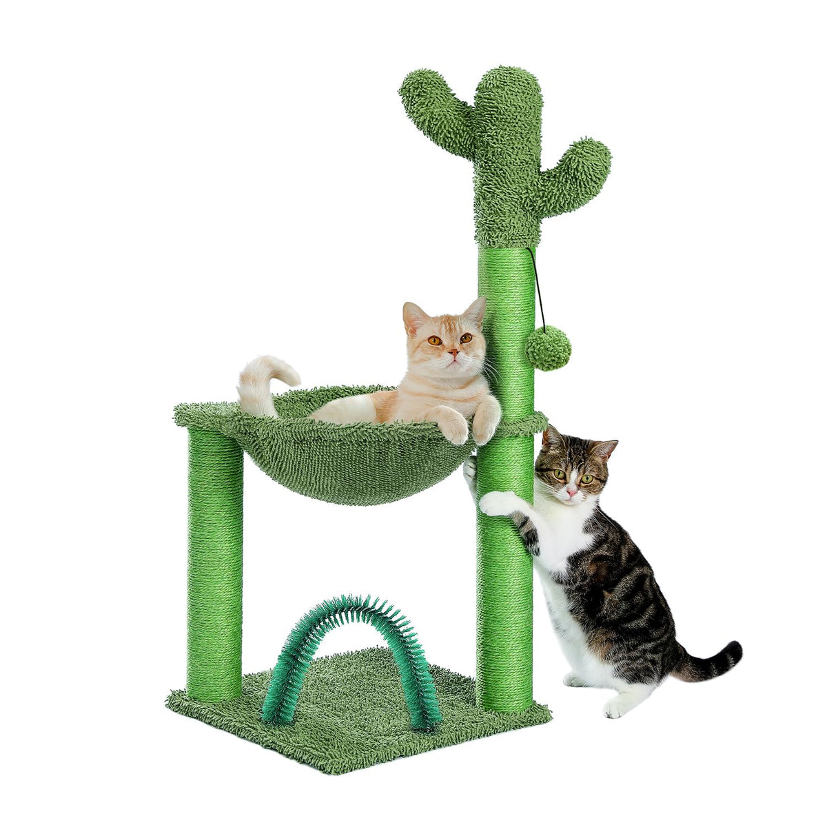 Pawz Road Cactus Cat Tree, 33 Inchs Cat Tower With Cat Self Groomer, Soft Hammock And Fully Wrapped Sisal Scratching Post For In