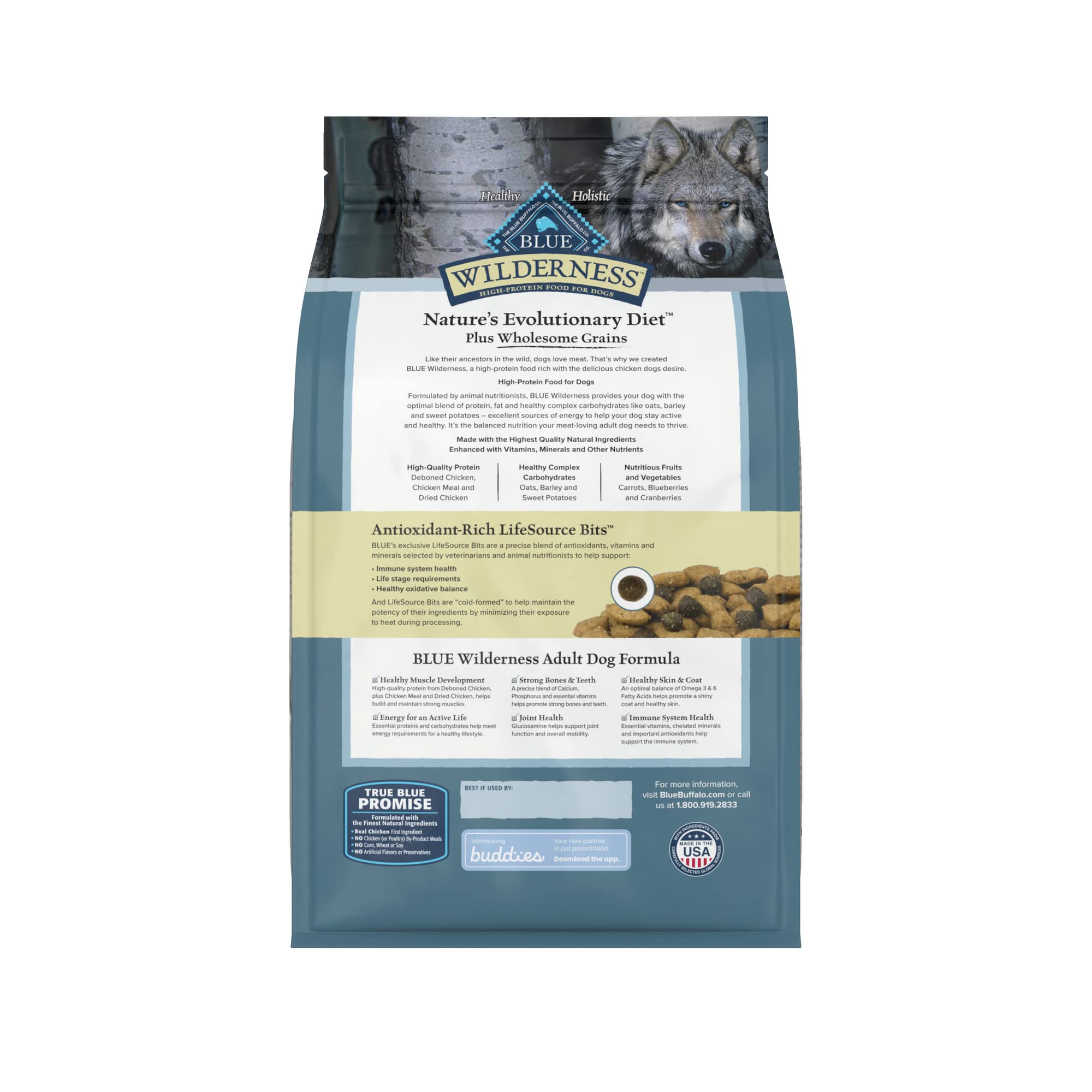 Blue Buffalo Wilderness High Protein Natural Adult Dry Dog Food Plus Wholesome Grains, Chicken 4.5-lb