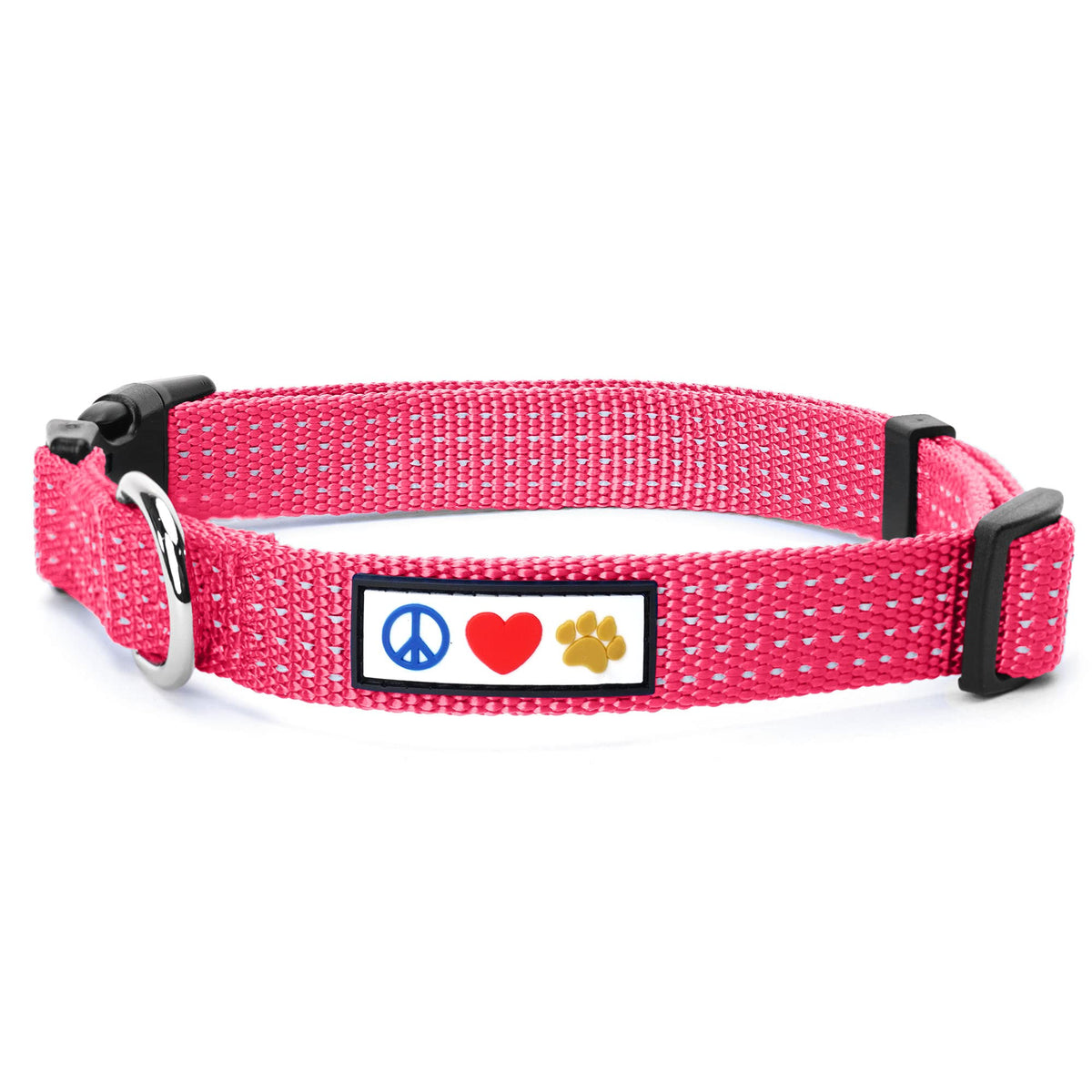 Pawtitas Reflective Dog Collar With Stitching Reflective Thread | Reflective Dog Collar With Buckle Adjustable And Better Training Great Collar For Medium Dogs - Pink Collar