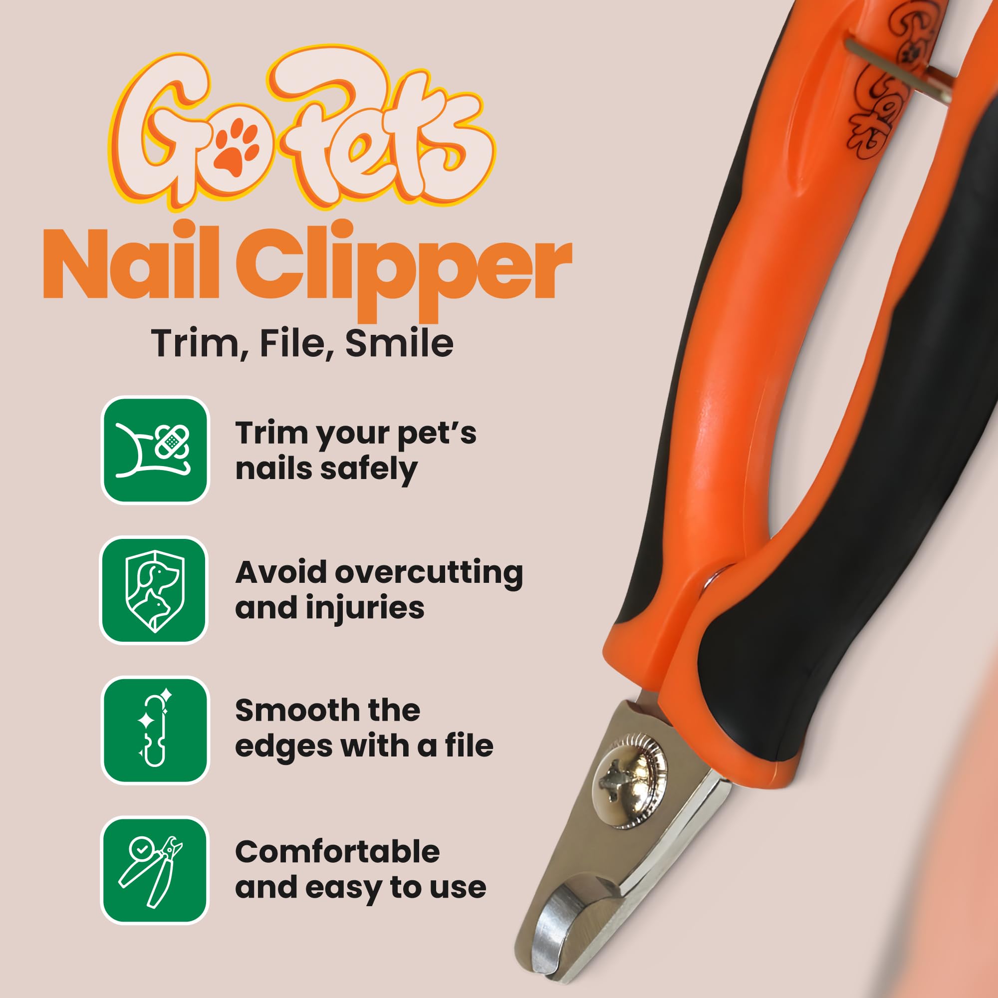 Gopets Pet Nail Clipper For Small To Medium Dogs & Cats - Stainless Steel Blades With Nail File, Angled Design For Safe & Effective Trimming, Ergonomic Handle