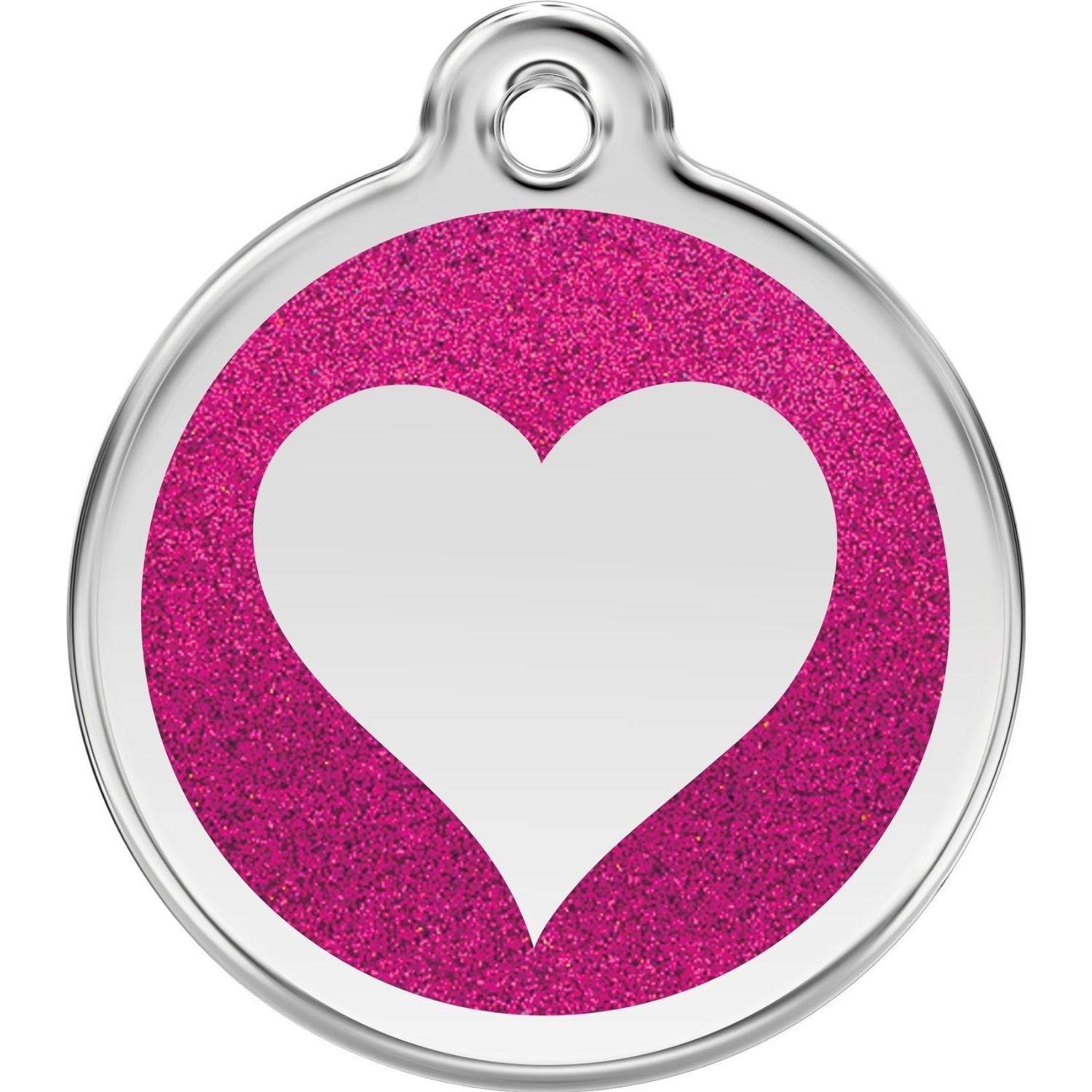 Red Dingo Stainless Steel with Glitter Pet I.D. Tag - Heart (hot Pink, Medium)