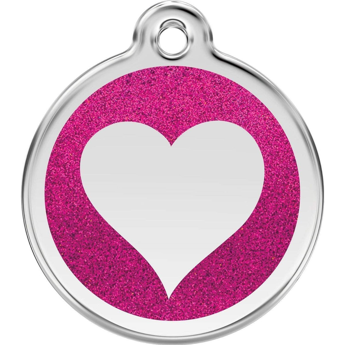 Red Dingo Stainless Steel With Glitter Pet I.D. Tag - Heart (Hot Pink, Medium)