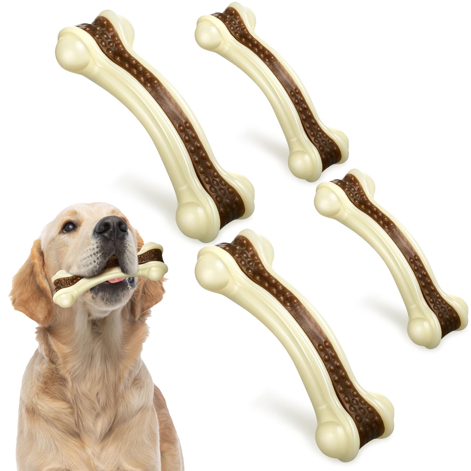 Sosation Dog Toys For Aggressive Chewers Indestructible Nylon Dog Bones Beef Flavor Teething Chew Toys Bones For Large Puppies(L