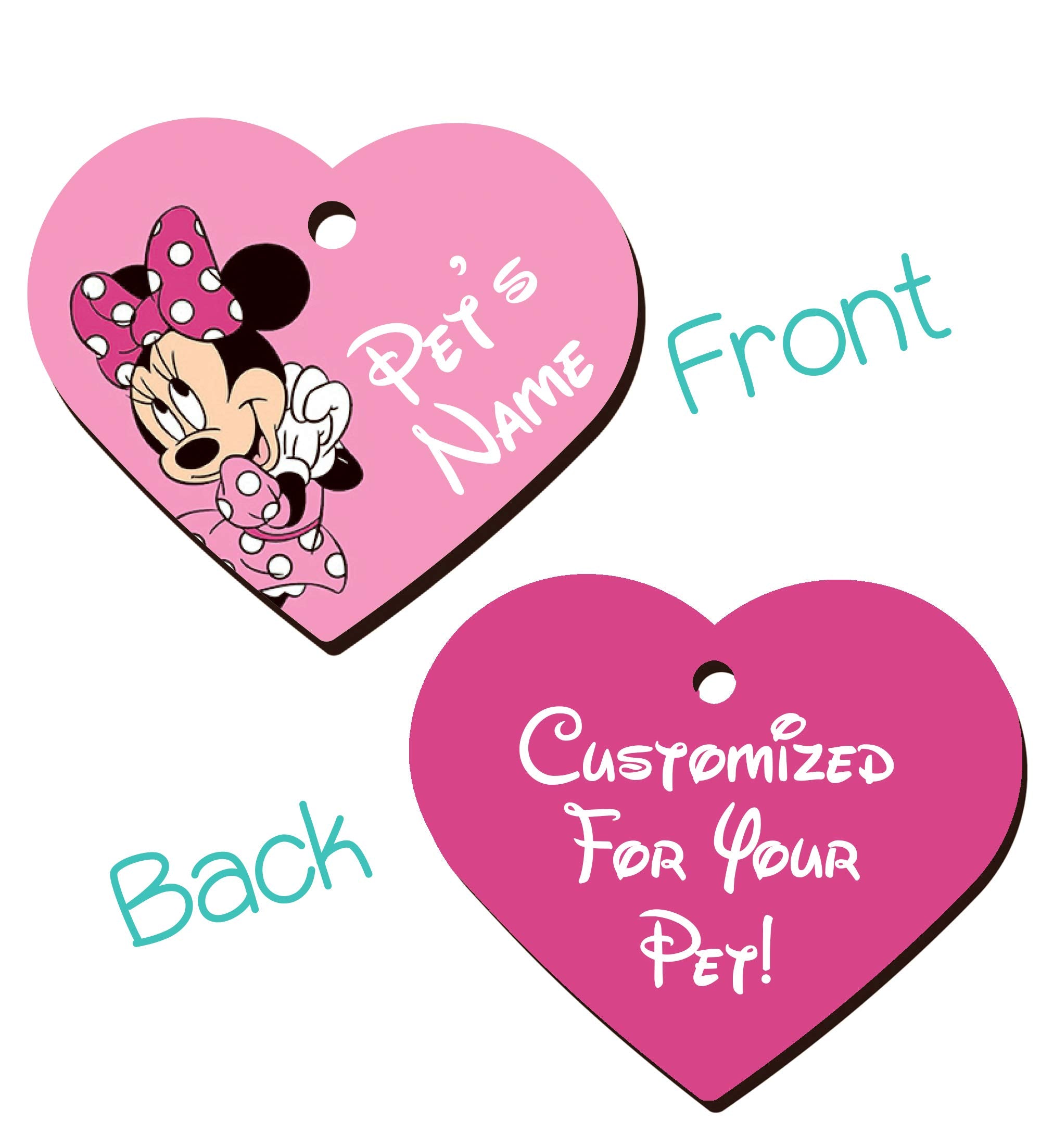 Udesignusa Double Sided Pet Id Tags For Dogs & Cats Personalized Heart Shaped Minnie Mouse