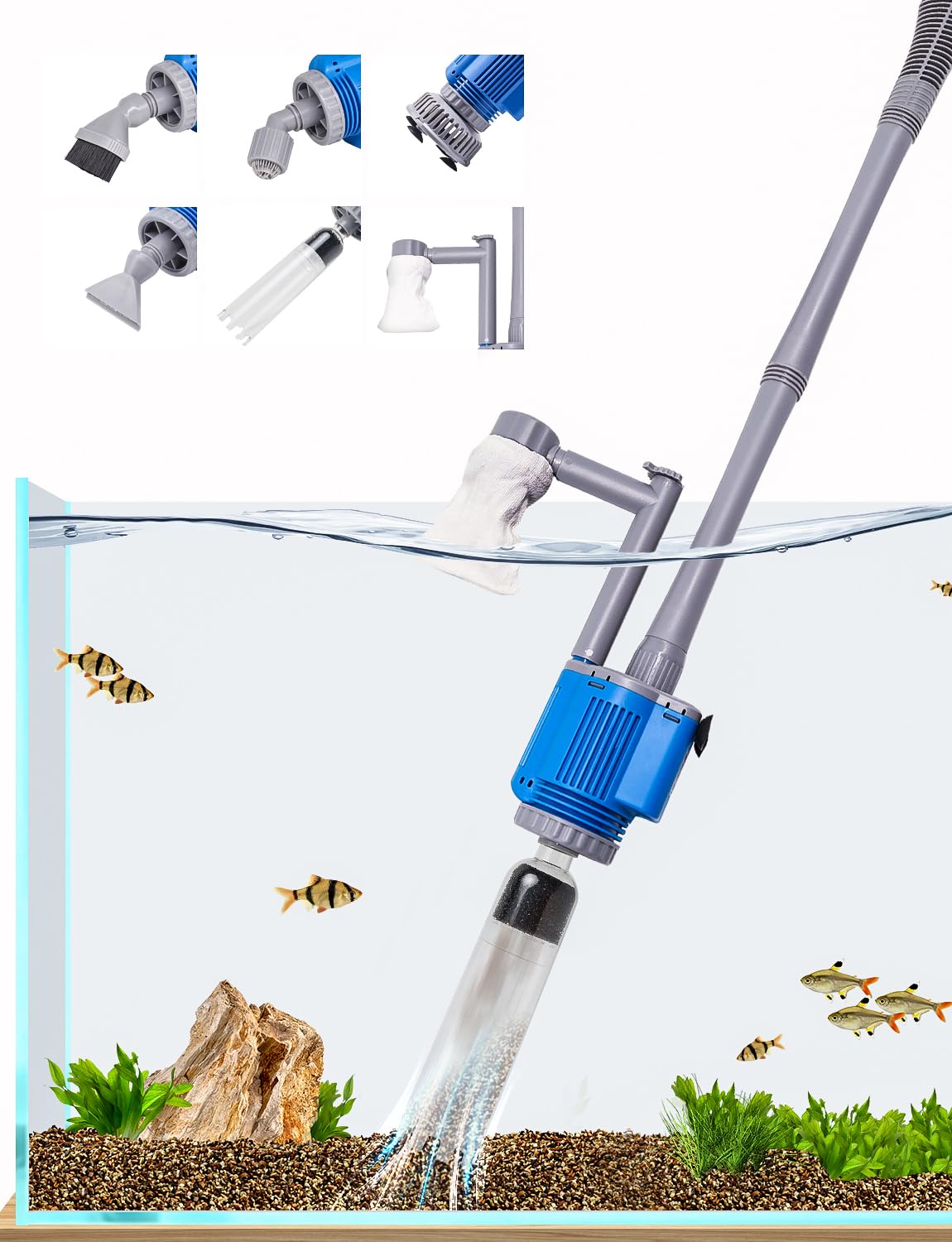 Upettools Aquarium Gravel Cleaner - Electric Automatic Removable Vacuum Water Changer Sand Algae Cleaner Filter Changer 110V/28W
