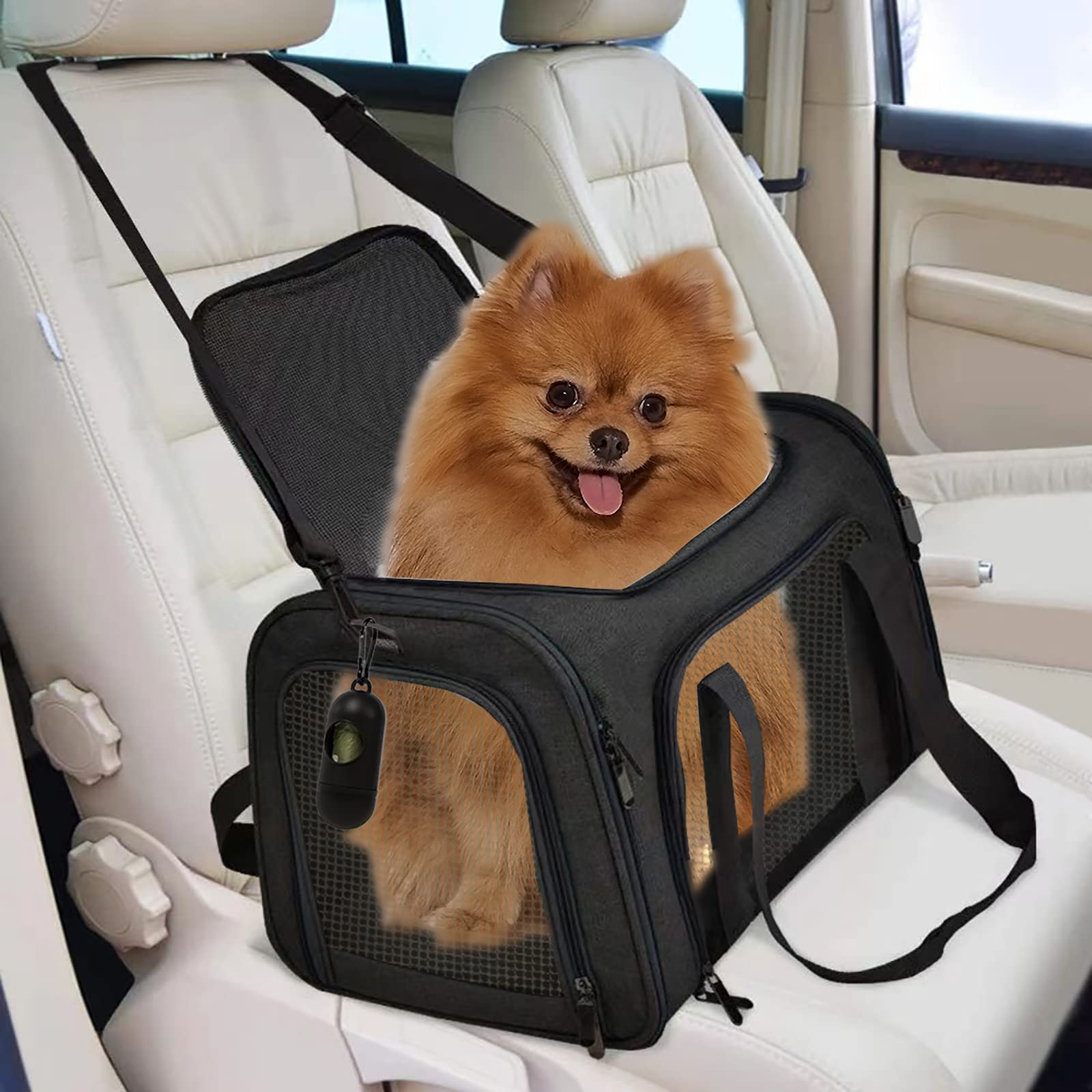 Rosebb Cat Carrier Dog Carrier Pet Carrier Cat Bags For Small Medium Cats Dogs Puppies Of 15 Lbs,Of Airline Approved Small Dog Bag Soft Sided,Collapsible Travel Puppy Carrier(Large, Black)