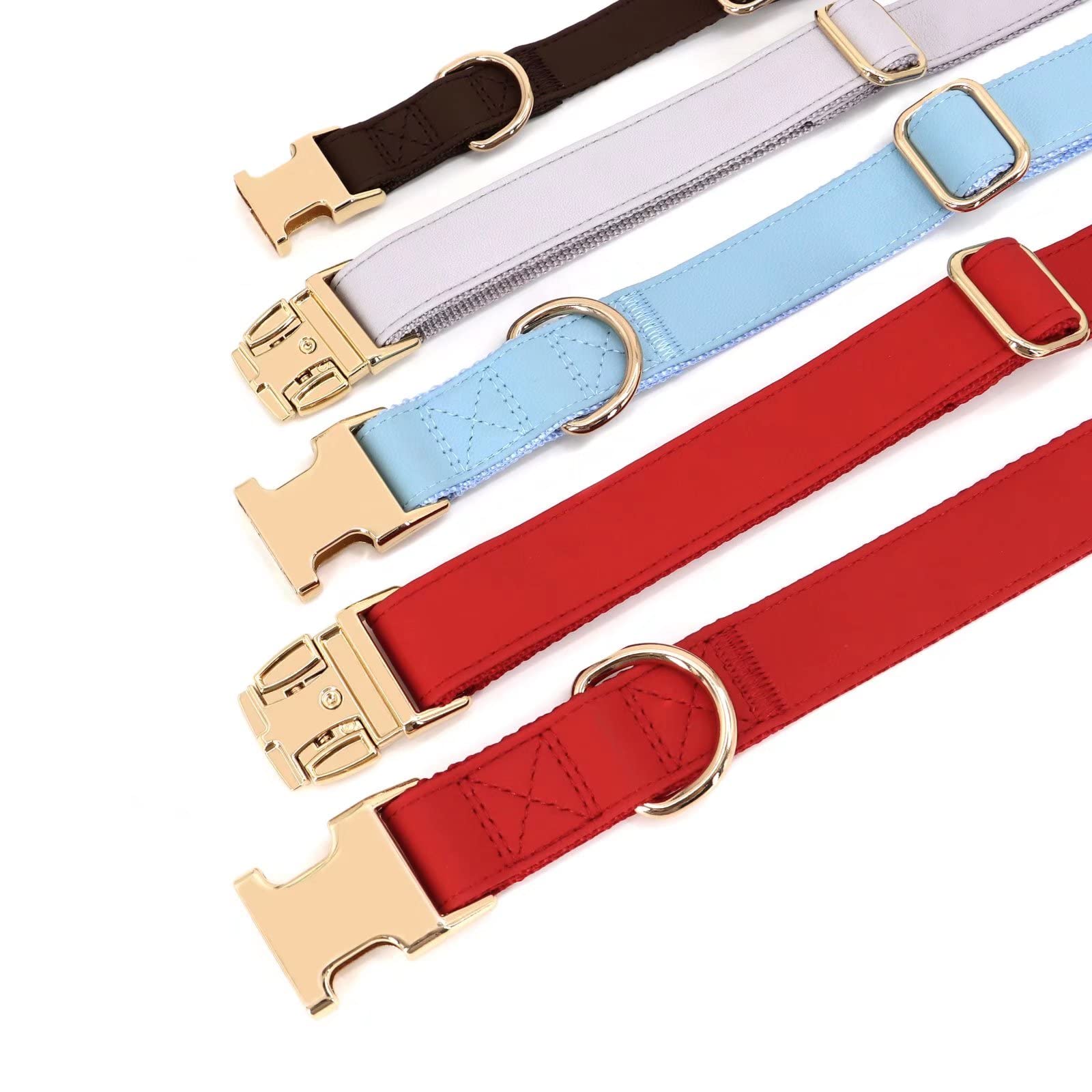 Pet Artist Charming Nylon Dog Collar With Leather Soft Comfy Elegant Nylon Collars For Dogs Small Medium Large 4 Bright Solid Color For Choosing Blue Red Brown Grey(Brown,Neck Fit 16-27'')