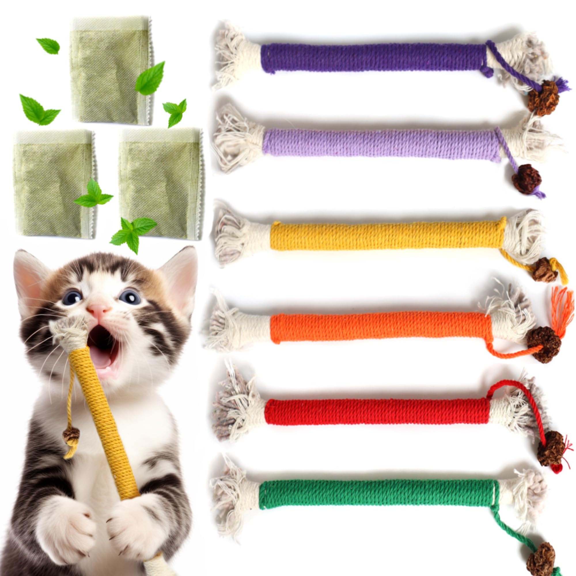 Fokauiwo Kitten Toys, Cat Chew Toy for Teeth Cleaning, Catnip Rope Toys for Indoor Kittens, Interactive Cat Nip Teething Toys fo