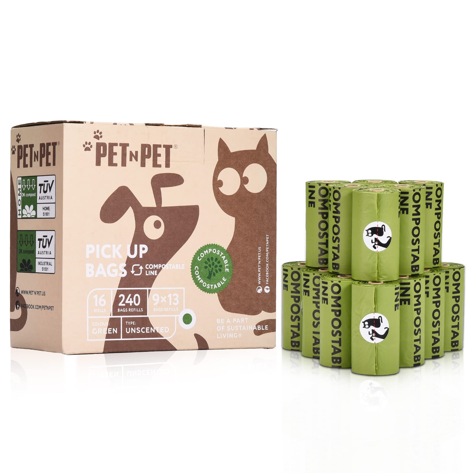 Pet N Pet Poop Bags For Dogs, 240 Counts Compostable Dog Poop Bags Rolls, Dog Bags For Poop, Thick Dog Poop Bag Rolls, Doggy Poop Bags, 100% Leak-Proof Easy To Use Pet Poop Bags