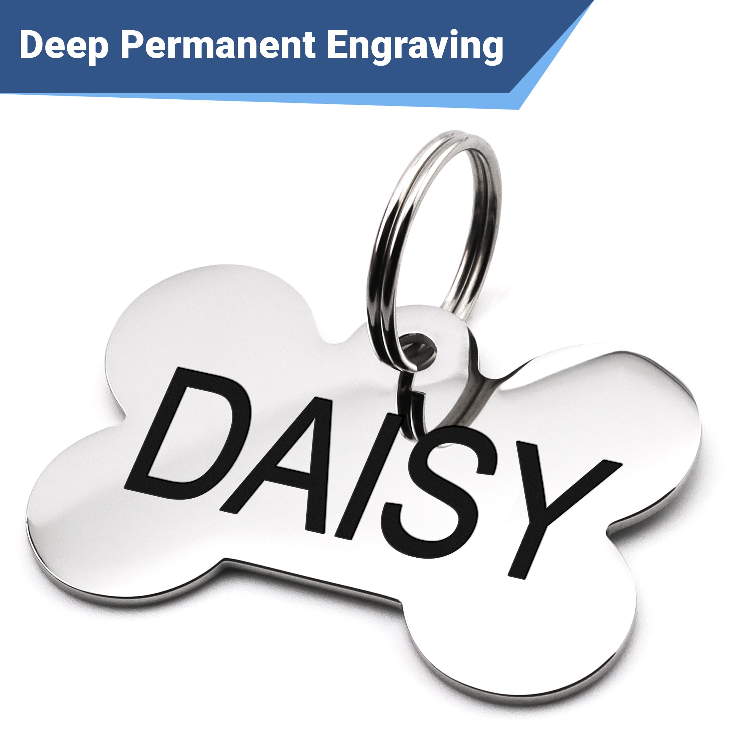 Gotags Dog Tags Personalized Engraved Pet Id Tags, Stainless Steel, Front And Backside Engraving, Available In Bone, Round, Hear