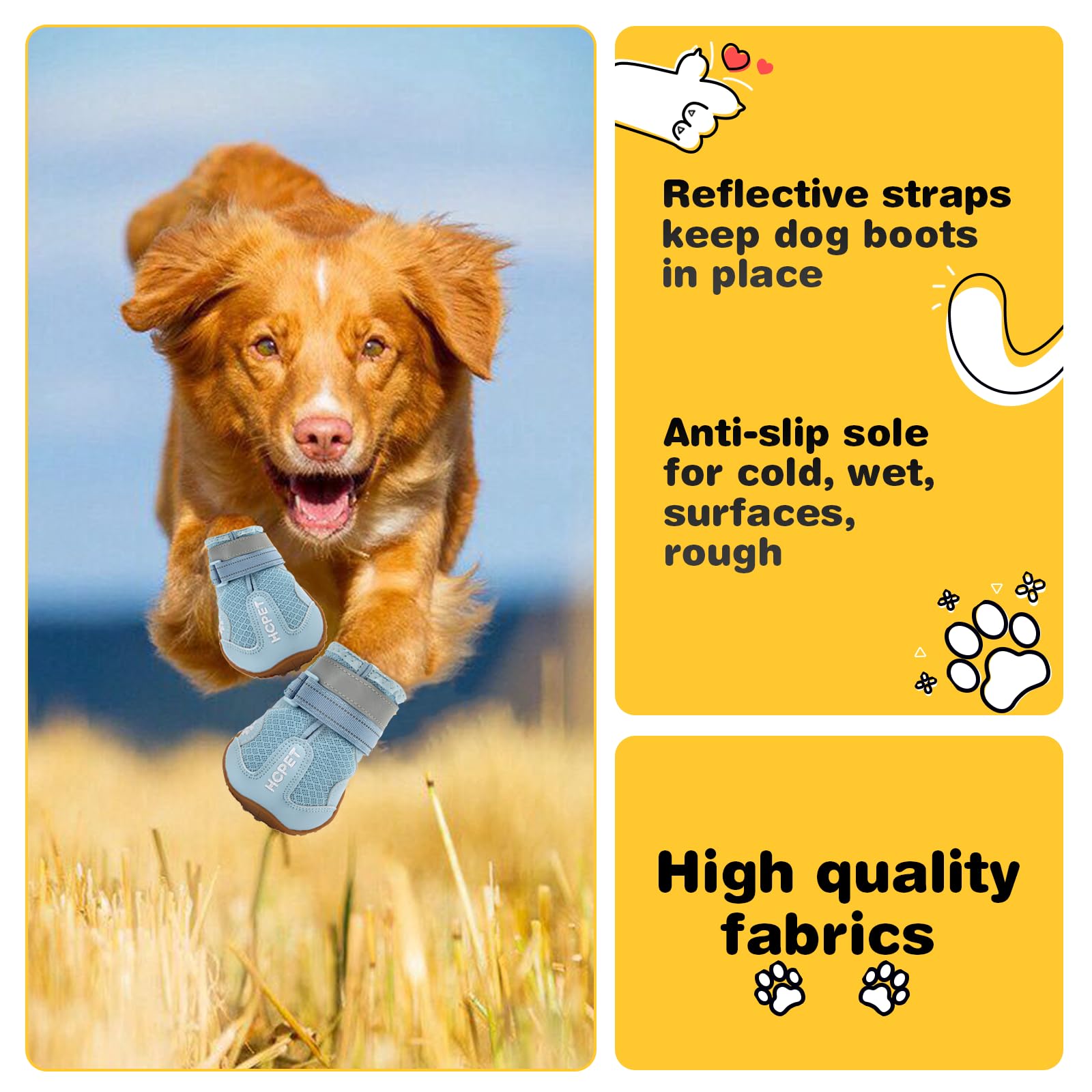 Hcpet Dog Shoes, Dog Boots For Large Dogs, Breathable Dog Booties Paw Protector For Summer Hot Pavement, Winter Snowy Day, Outdo