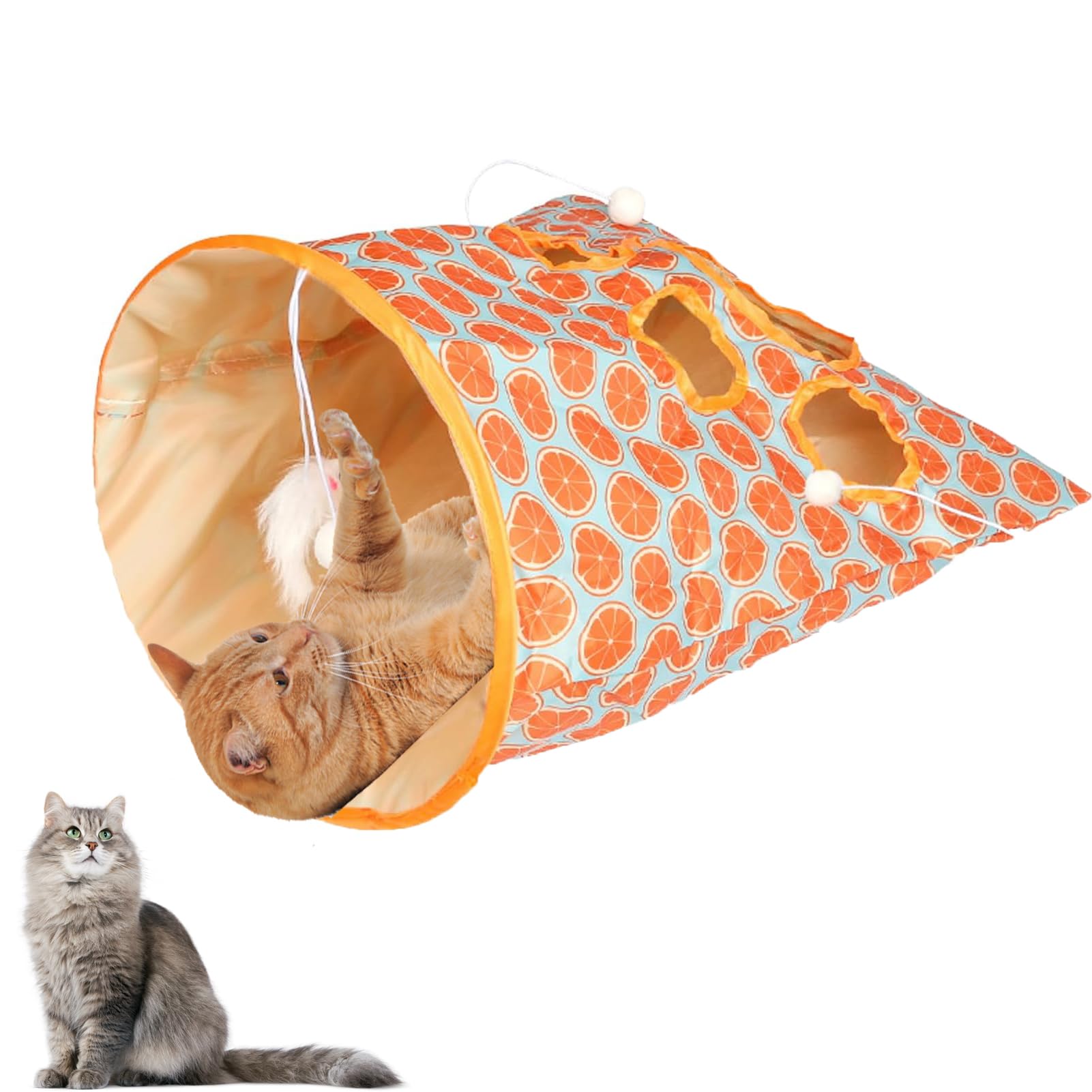 LIFTATAPA Cat Tunnel Bag for Indoor Cats, Foldable Pet Tunnel Crinkle Sack Bag with a Little Mouse & 3 Toy Ball, Portable Crinkl
