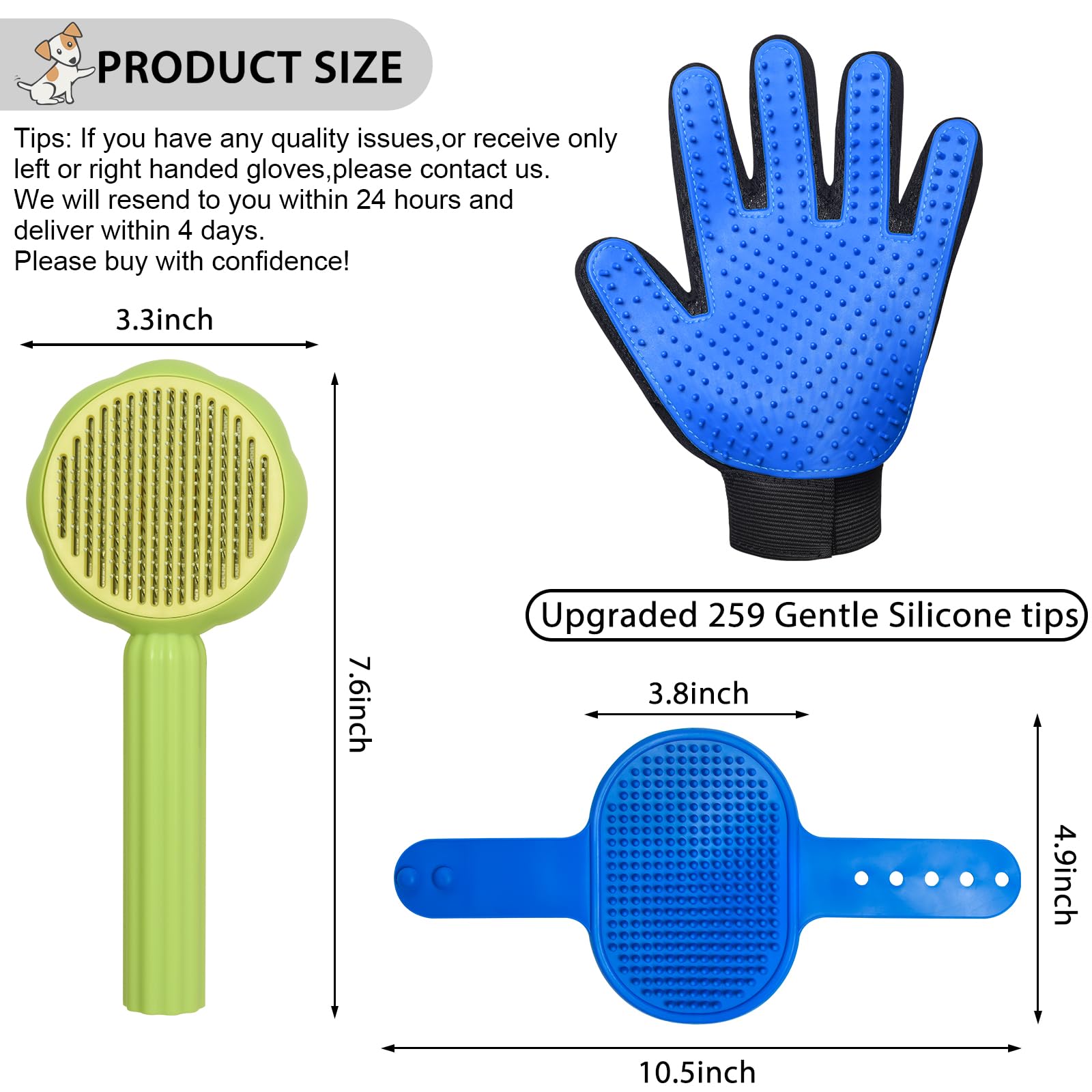Gjease Cat Grooming Glove Brush,Self-Cleaning Slicker Pet Brush For Short And Long Haired Pets,Dog Bath Brush For Shedding And Grooming,Removes Loose Hair And Tangles,Promote Circulation