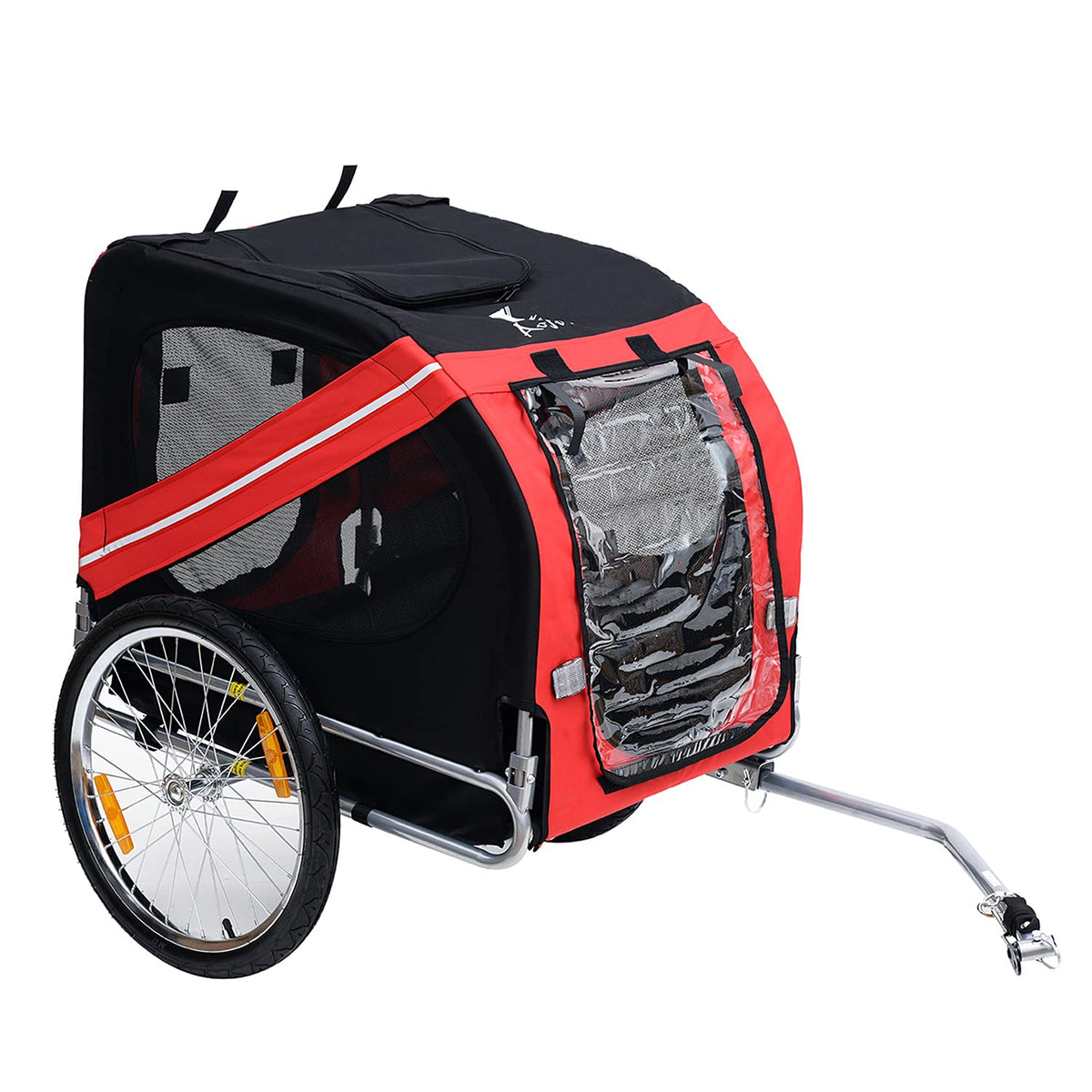 Aosom Dog Bike Trailer Pet Cart Bicycle Wagon Cargo Carrier Attachment For Travel With 3 Entrances Large Wheels For Off-Road & Mesh Screen - Red/Black