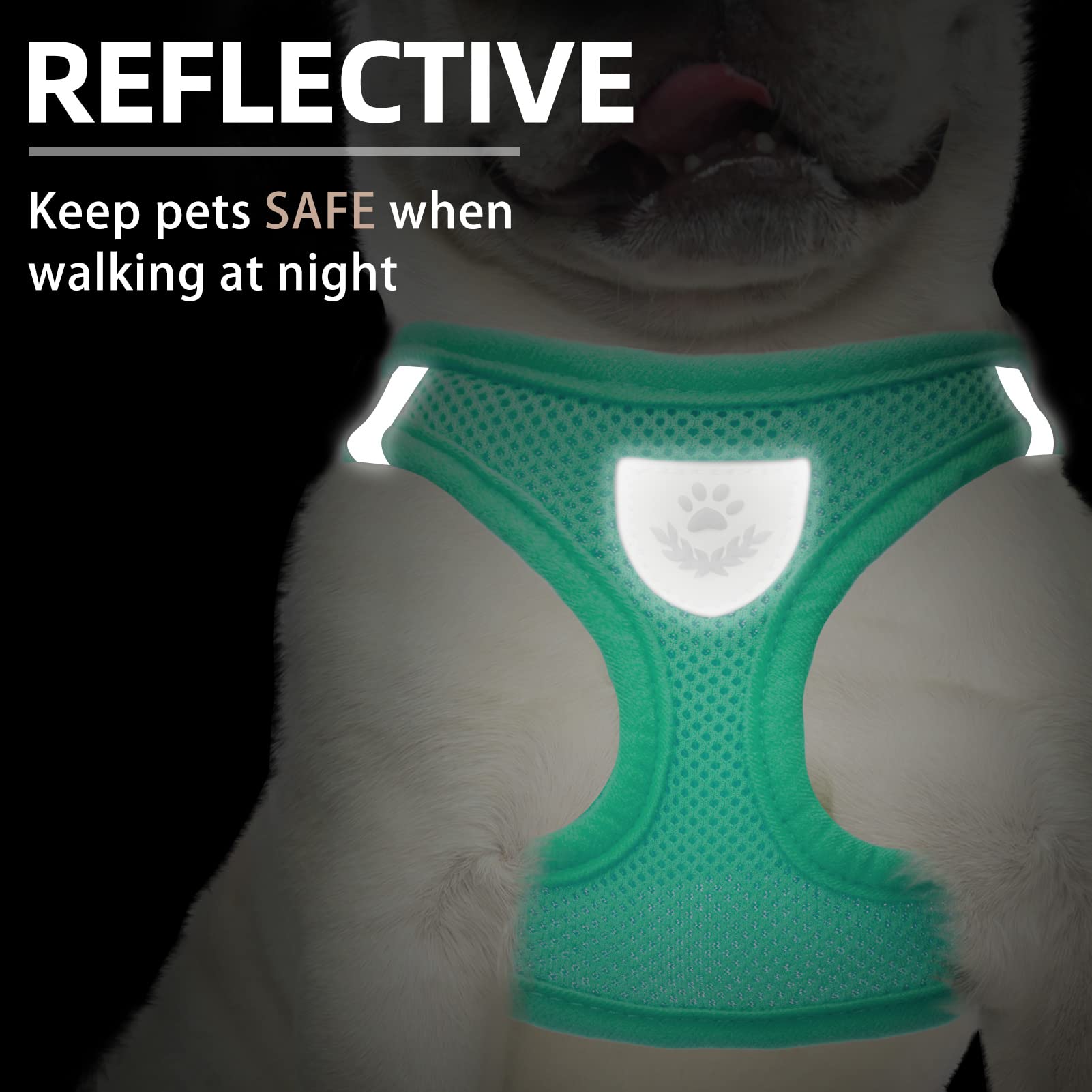 Pupteck Adjustable Dog Harness Collar And Leash Set Step In No Pull Pet Harness For Small Medium Dogs Puppy And Cats Outdoor Walking Running, Soft Mesh Padded Reflective Vest Harnesses, Solid Green M