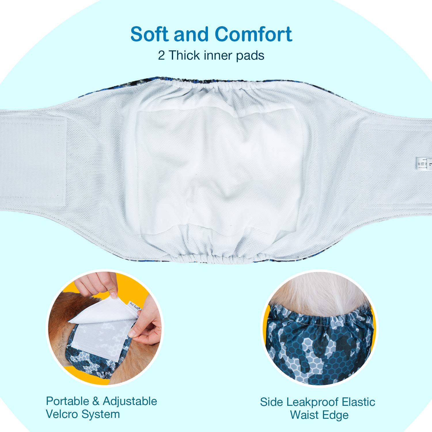 Pet Soft Dog Belly Band - 3 Packs Reusable Male Dog Diapers Belly Wraps - Washable for Male Dogs (Army, XXL)