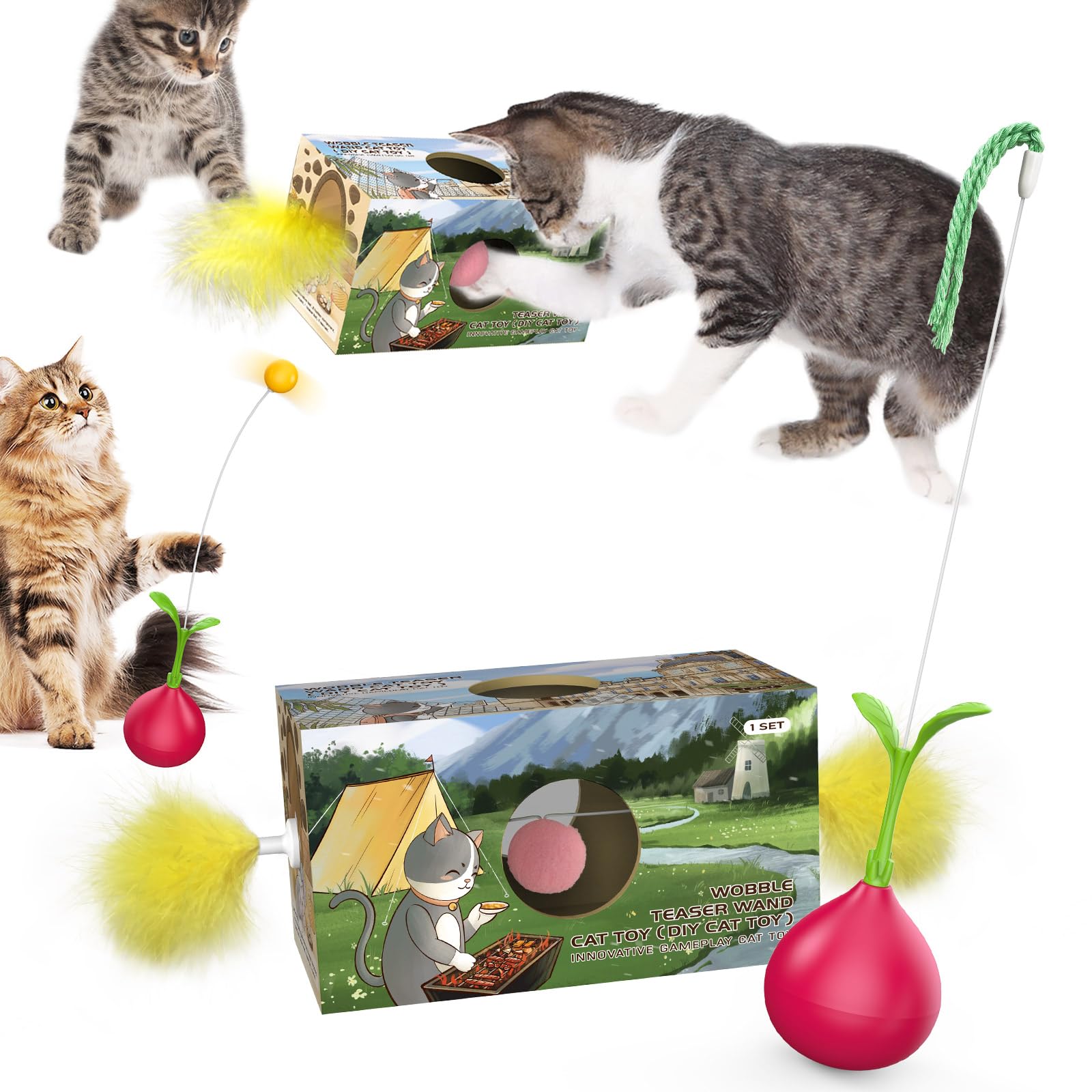 Tlkng Cat Toys For Indoor Cats Interactive Bored Kitten Wobble Teaser Wand Feather Toy Kitty Birthday Gift To Keep Them Busy